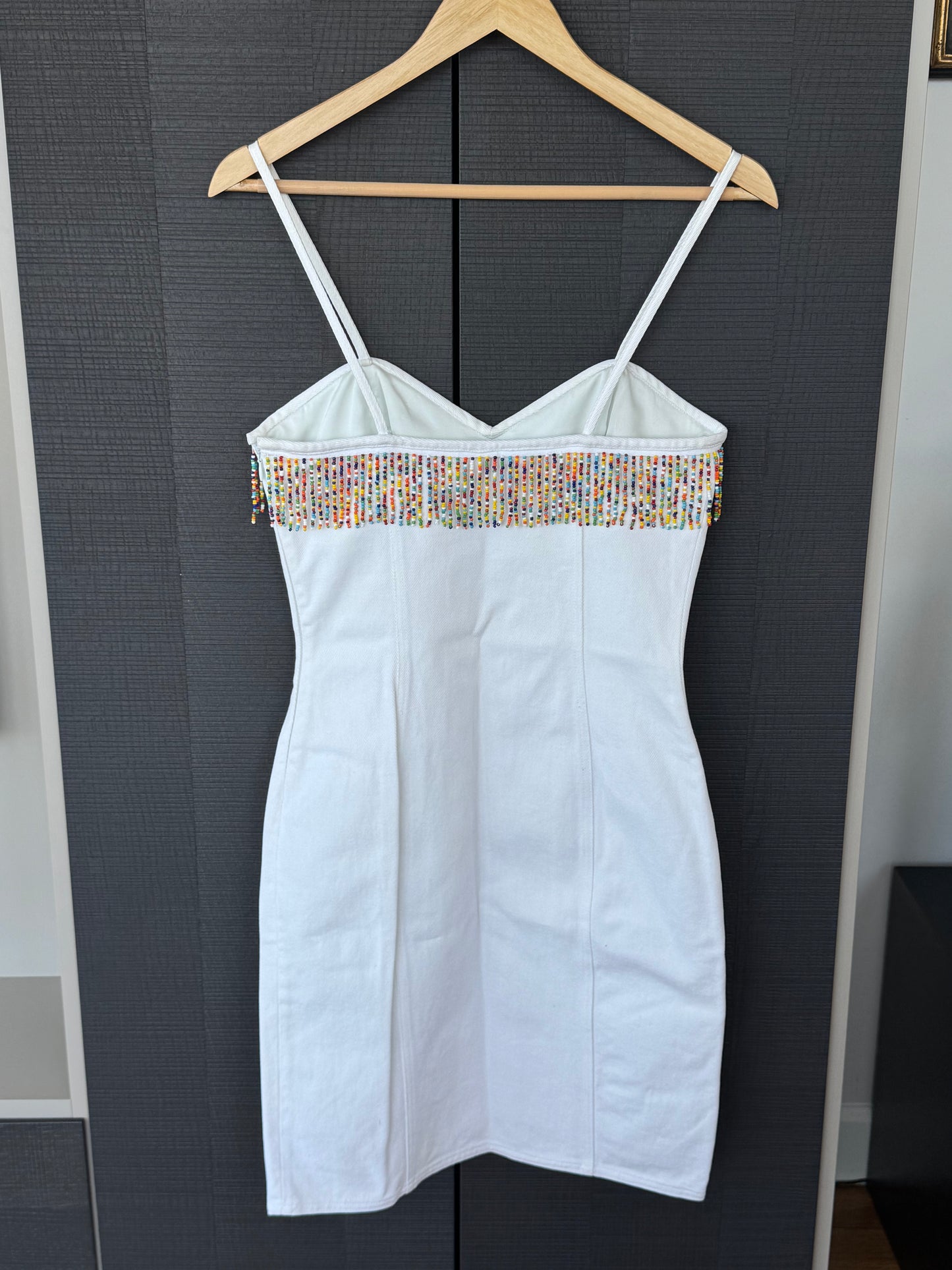 Vintage Moschino Jeans Beaded White Denim Mini Dress