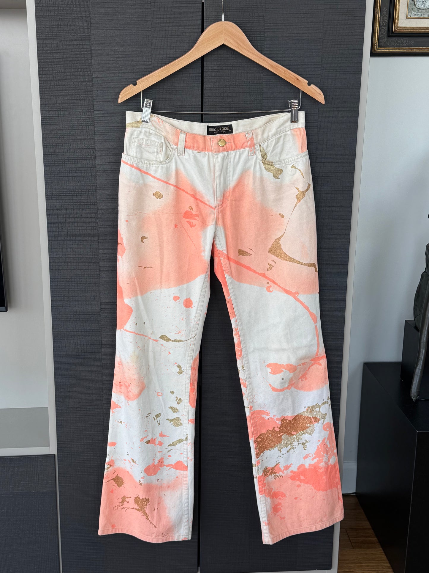 Roberto Cavalli Early 2000s Paint Splatter Low Rise Jeans