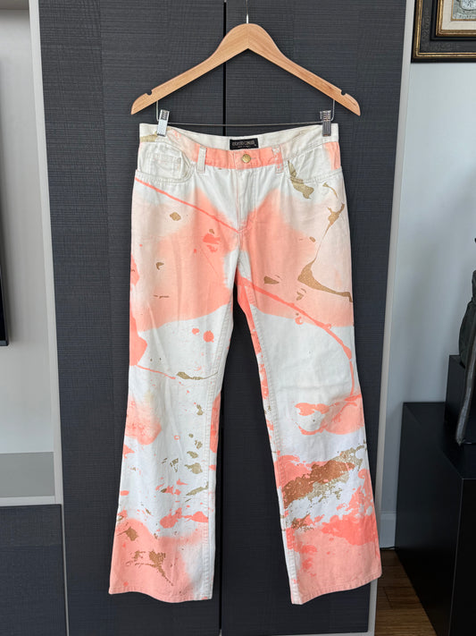 Roberto Cavalli Early 2000s Paint Splatter Low Rise Jeans