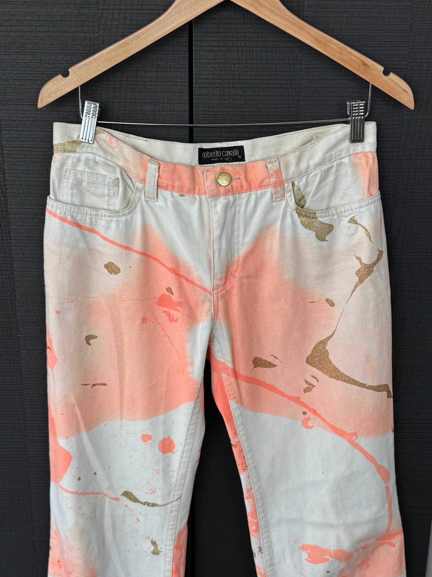 Roberto Cavalli Early 2000s Paint Splatter Low Rise Jeans