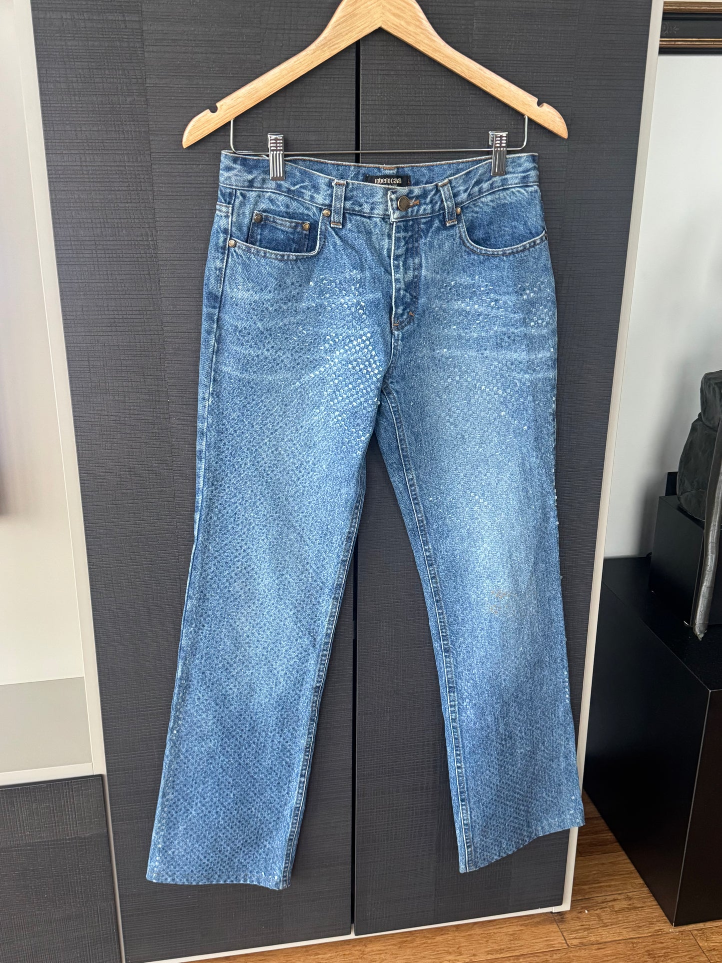 Vintage Roberto Cavalli Snakeskin Effect Denim Jeans