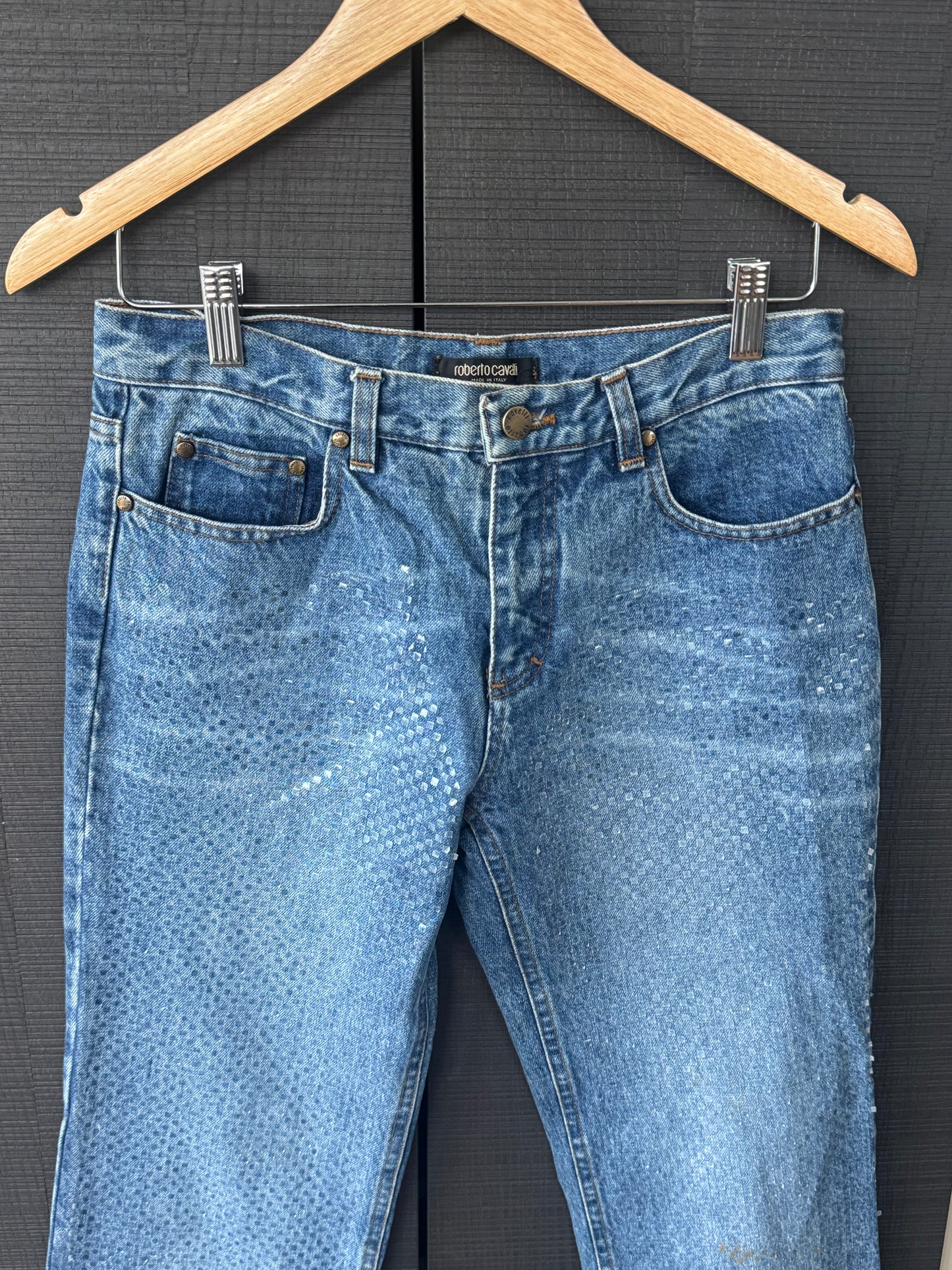 Vintage Roberto Cavalli Snakeskin Effect Denim Jeans