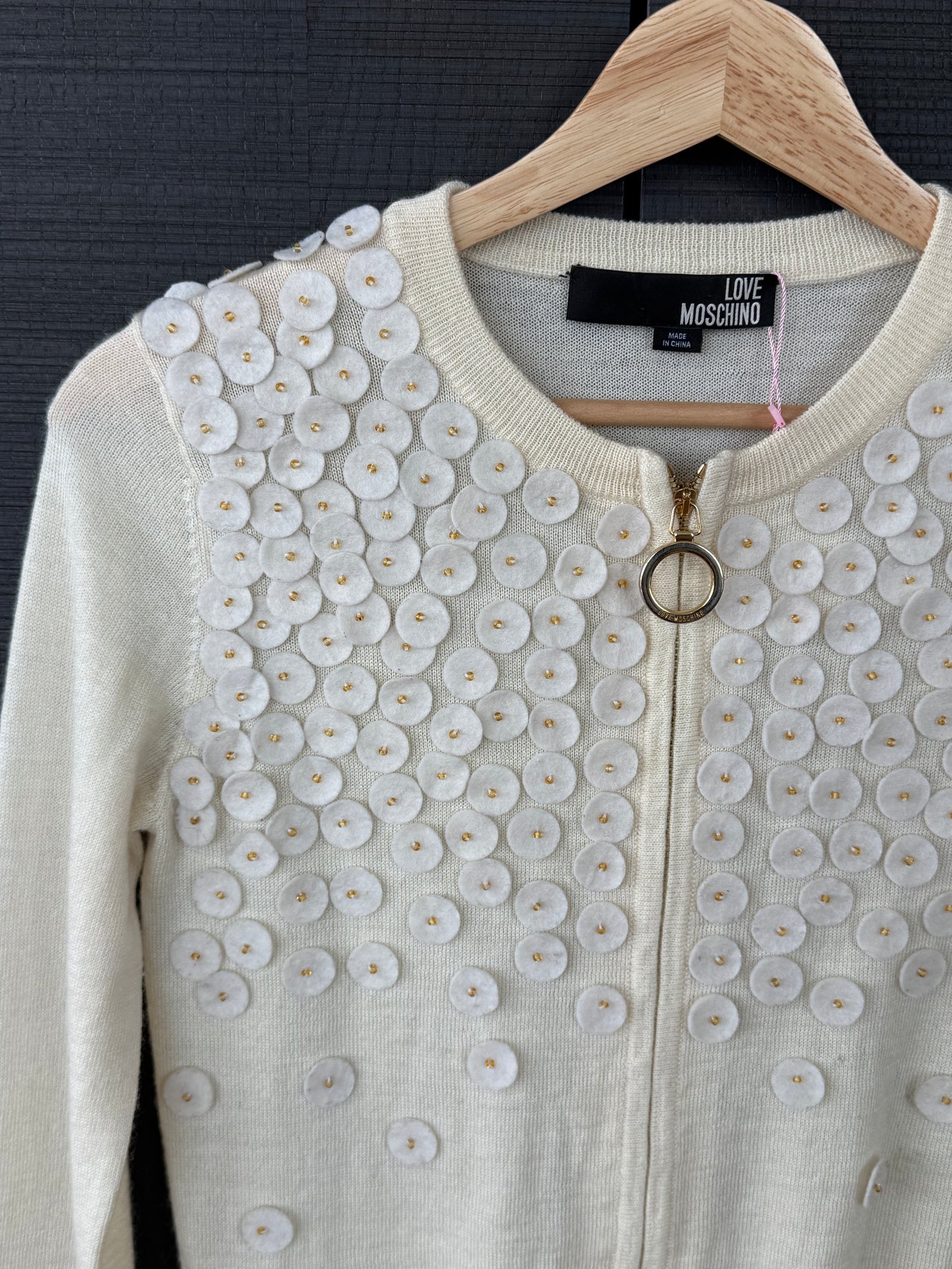 LOVE Moschino Beaded Floral Wool Zip Cardigan