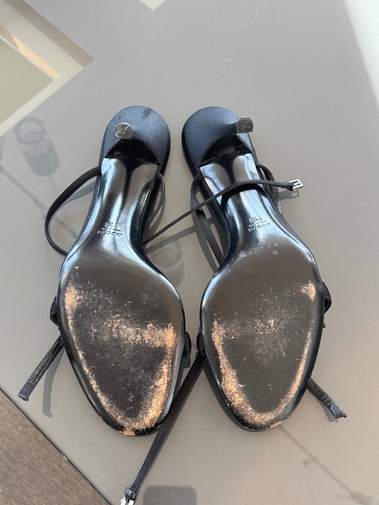 Vintage Gucci by Tom Ford Black Silk Swarovski Crystal Heels 11