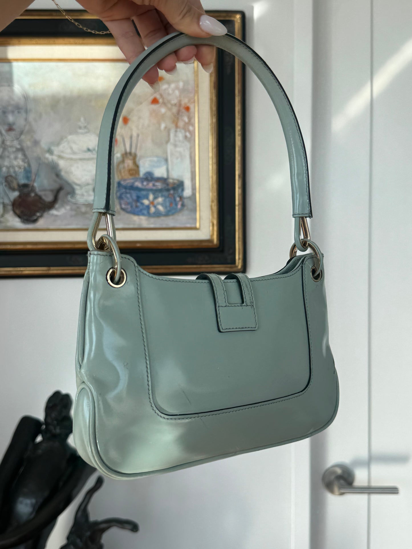 Vintage 1990s Gucci by Tom Ford Tiffany Blue Patent Leather Mini Jackie Bag