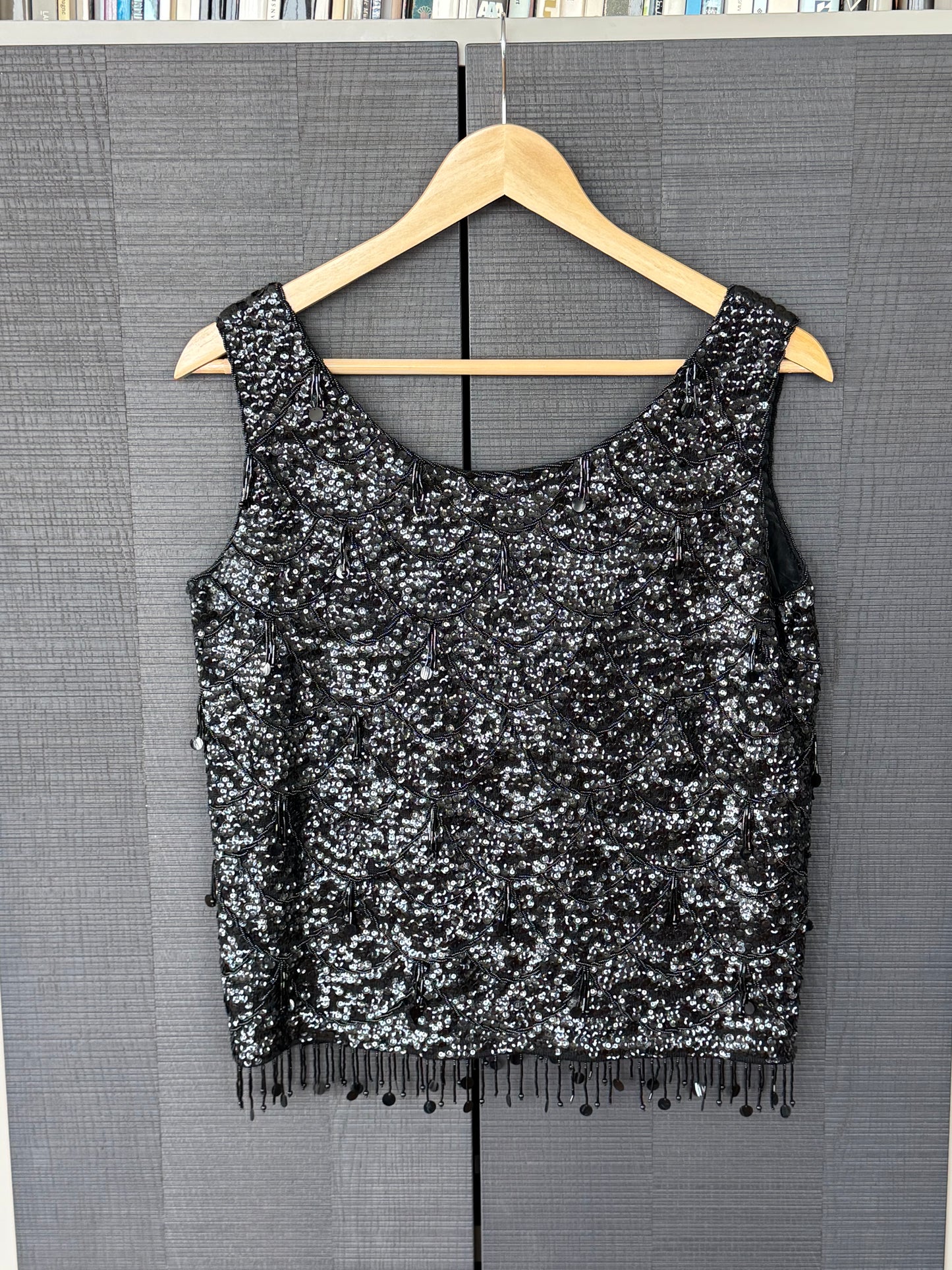 Vintage Black Beaded & Sequin Wool Top