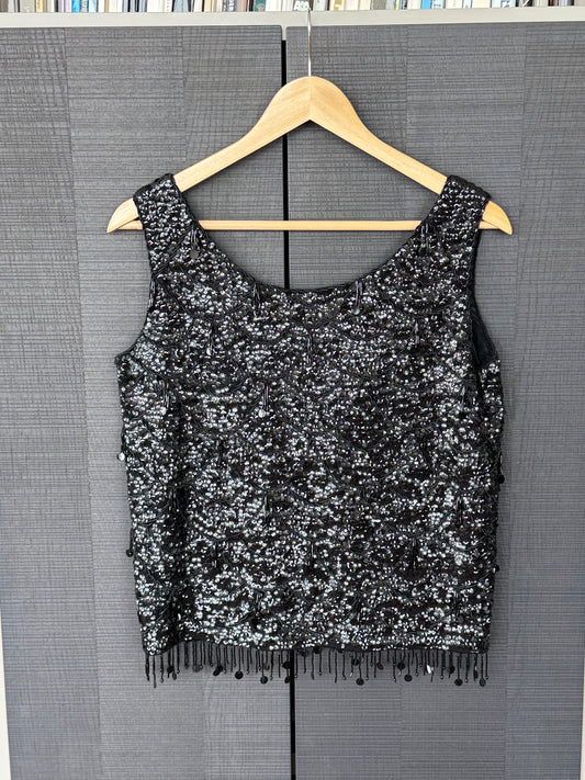 Vintage Black Beaded & Sequin Wool Top