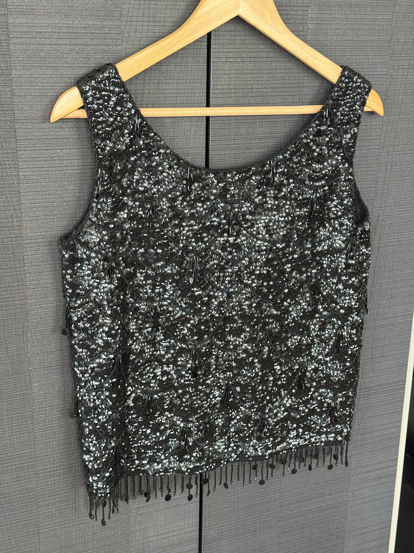 Vintage Black Beaded & Sequin Wool Top