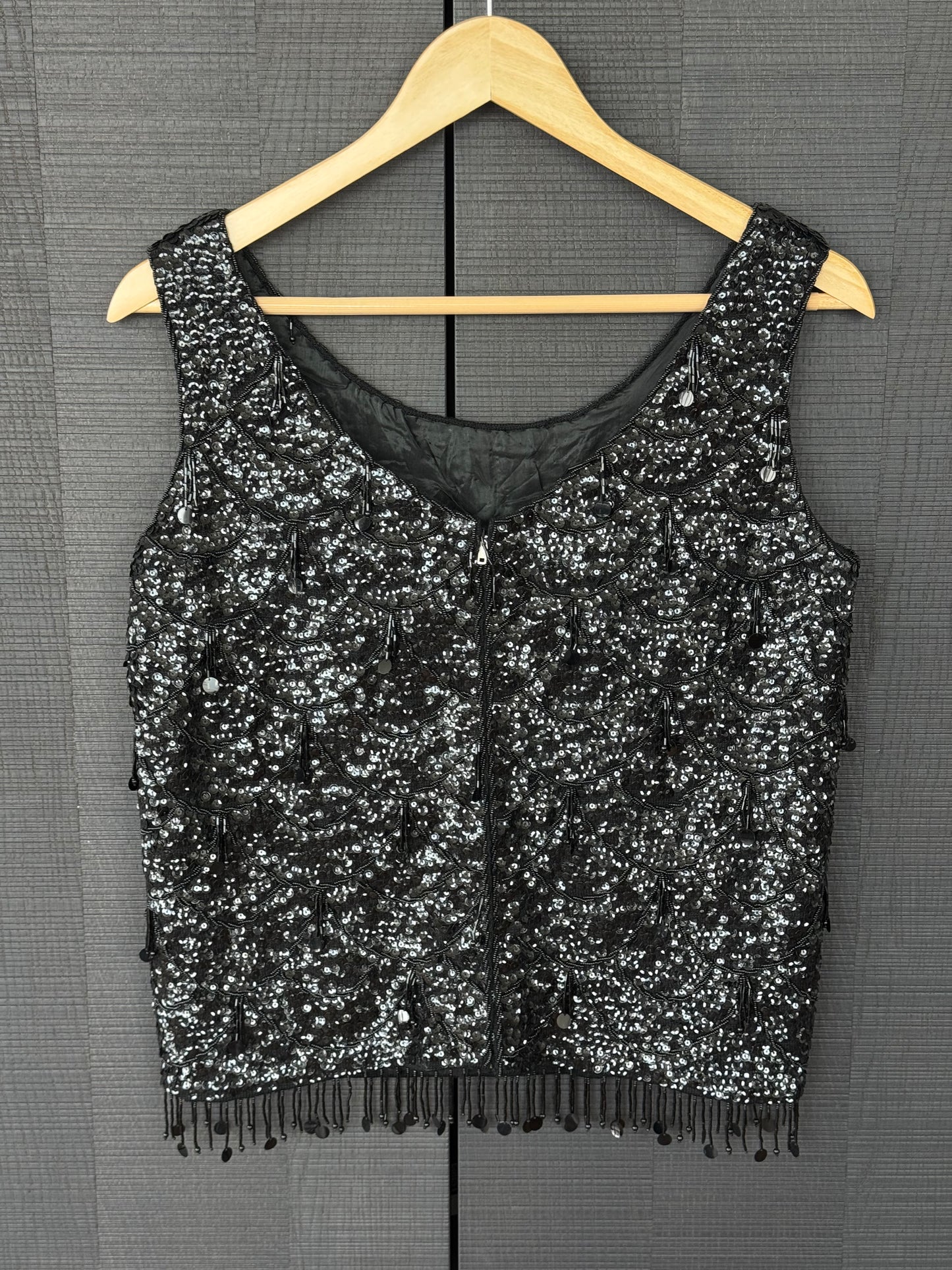 Vintage Black Beaded & Sequin Wool Top