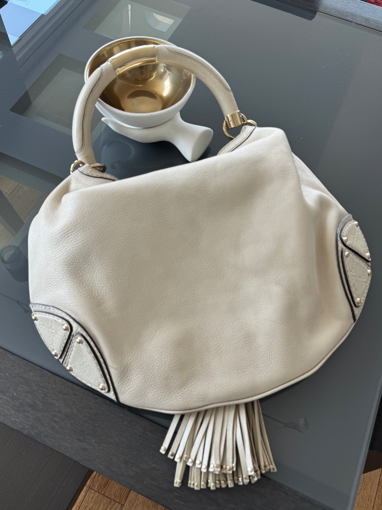 Gucci Large White Leather Indy Bag