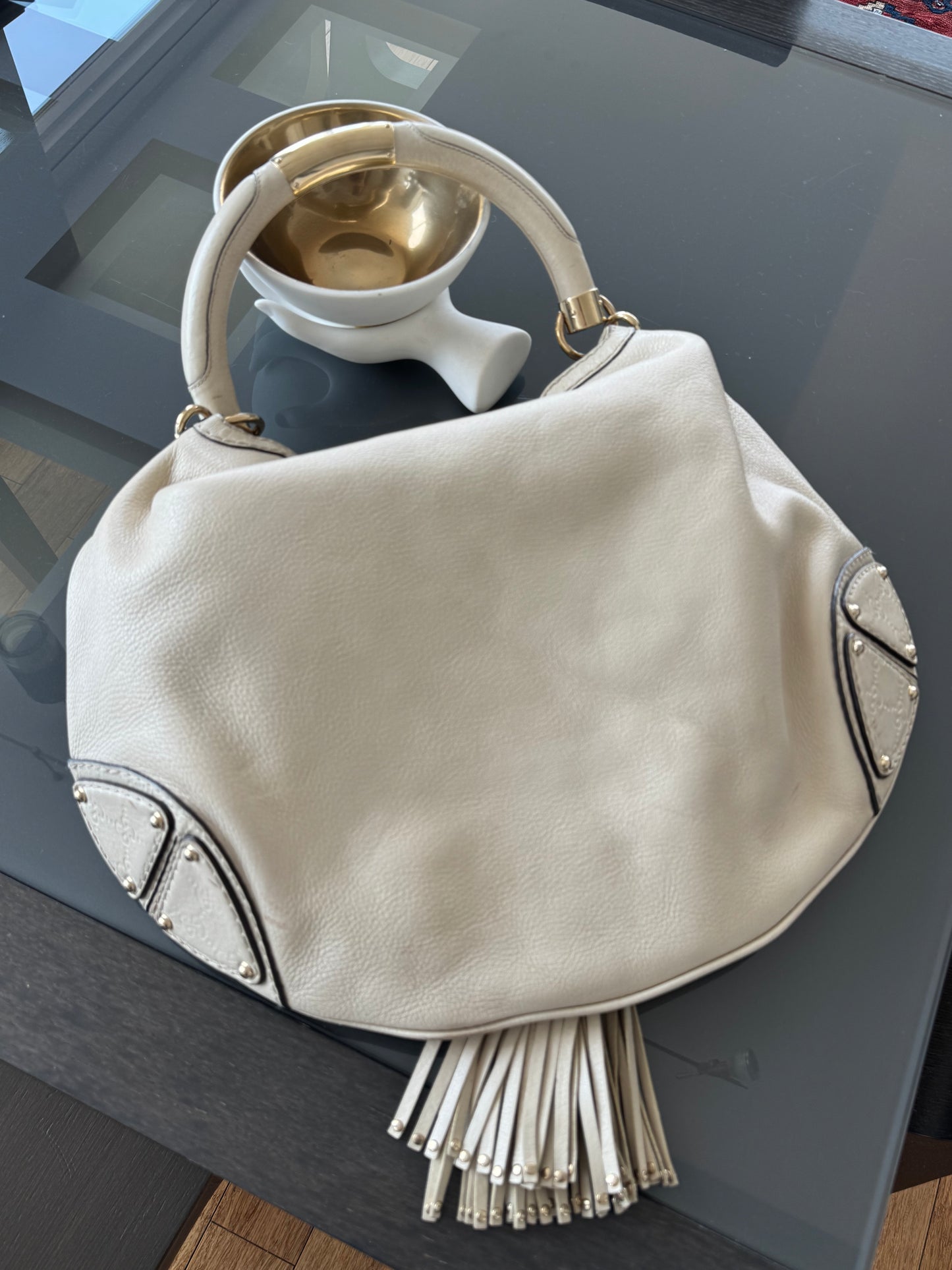 Gucci Large White Leather Indy Bag