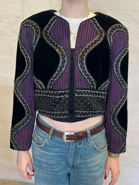 Vintage Oleg Cassini  Black Tie Beaded Jacket