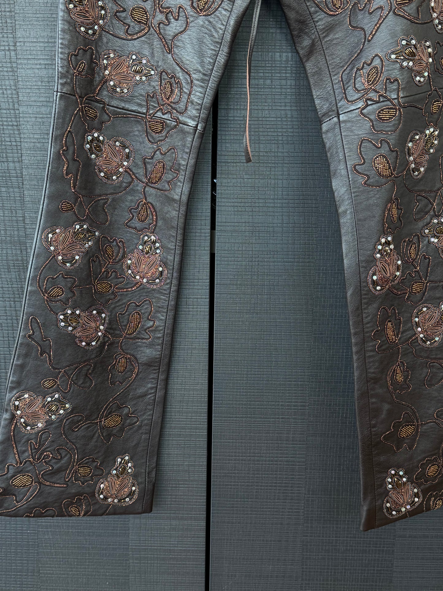 Vintage Bebe Beaded Leather Lace-Up Pants