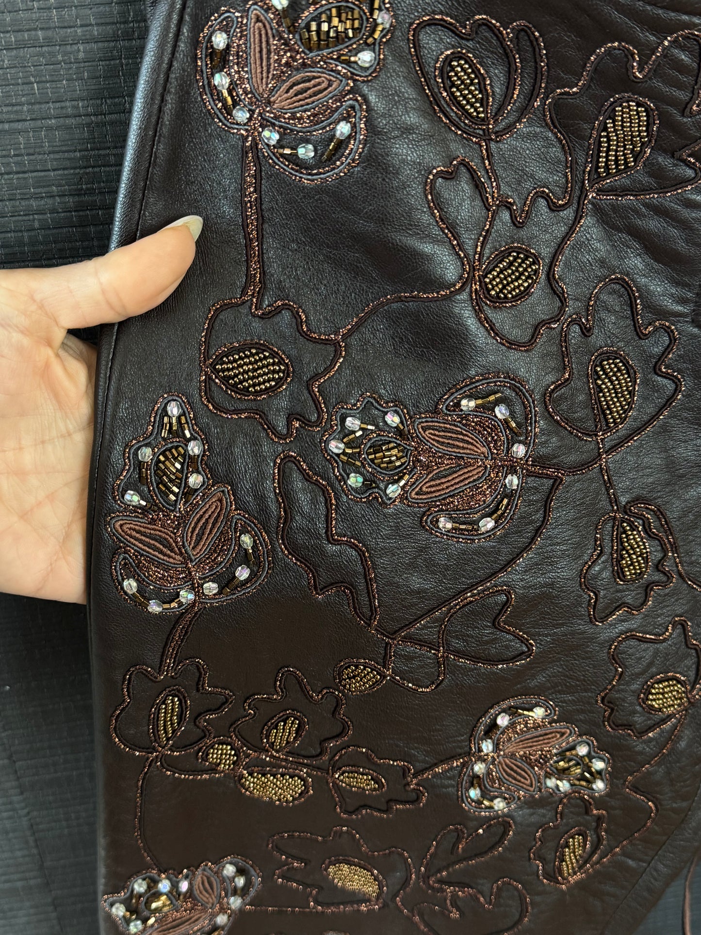 Vintage Bebe Beaded Leather Lace-Up Pants