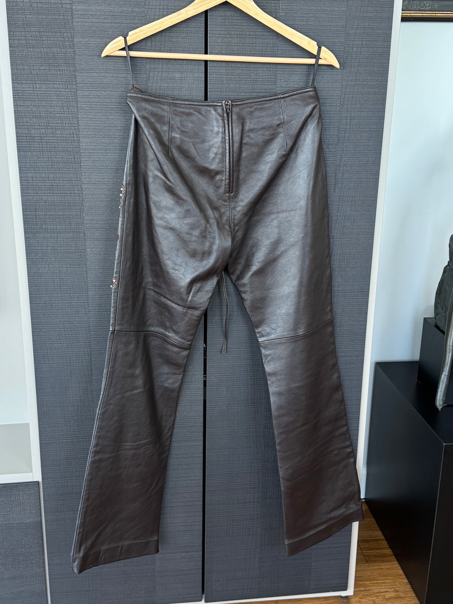 Vintage Bebe Beaded Leather Lace-Up Pants
