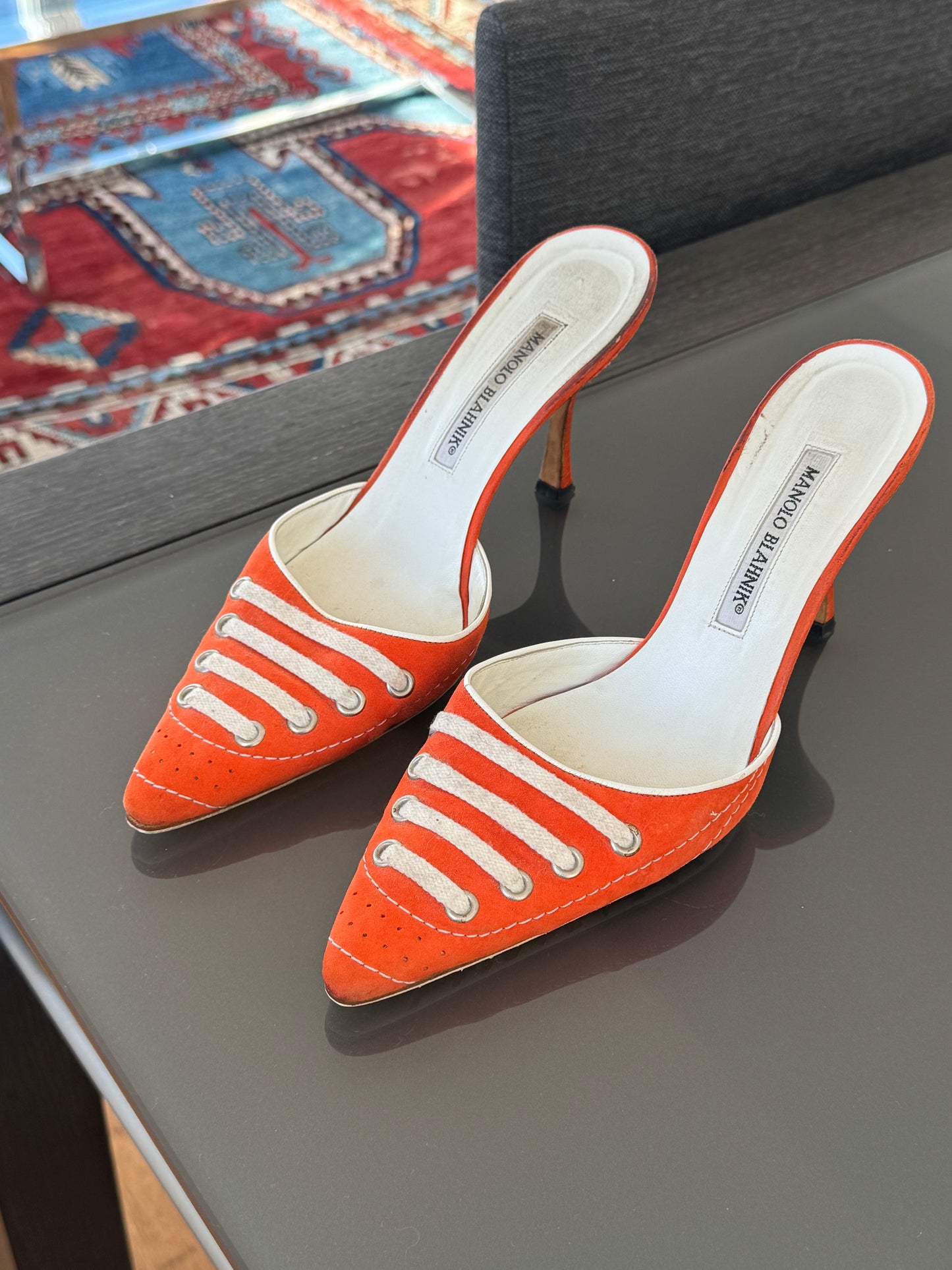 Manolo Blahnik Orange Lace-Up Heels (As Seen in SATC) 39