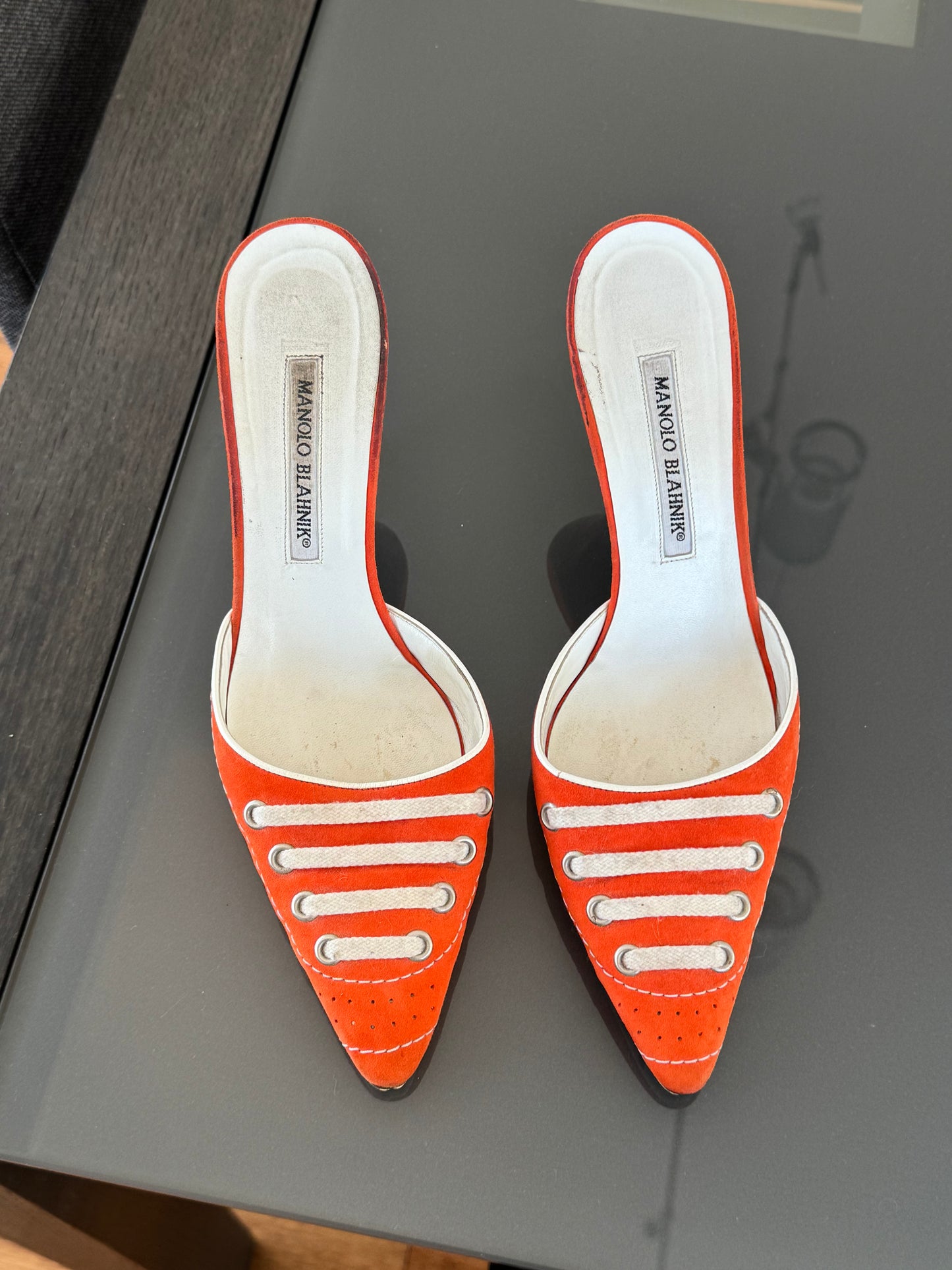 Manolo Blahnik Orange Lace-Up Heels (As Seen in SATC) 39