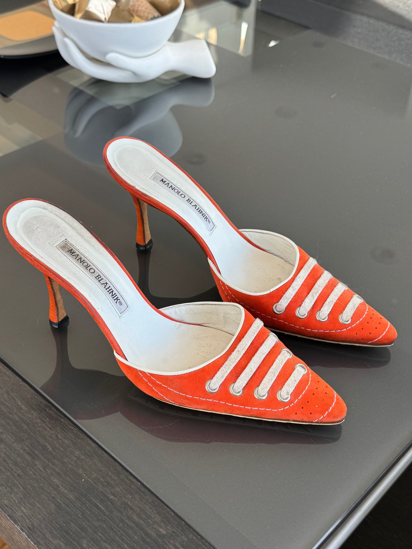 Manolo Blahnik Orange Lace-Up Heels (As Seen in SATC) 39