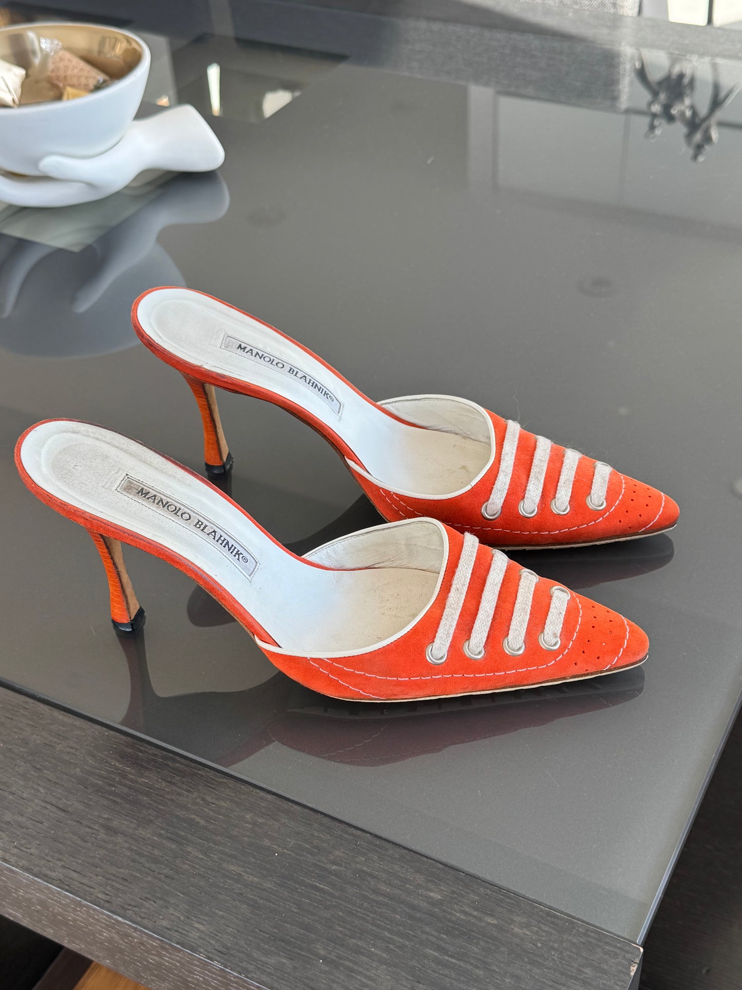 Manolo Blahnik Orange Lace-Up Heels (As Seen in SATC) 39