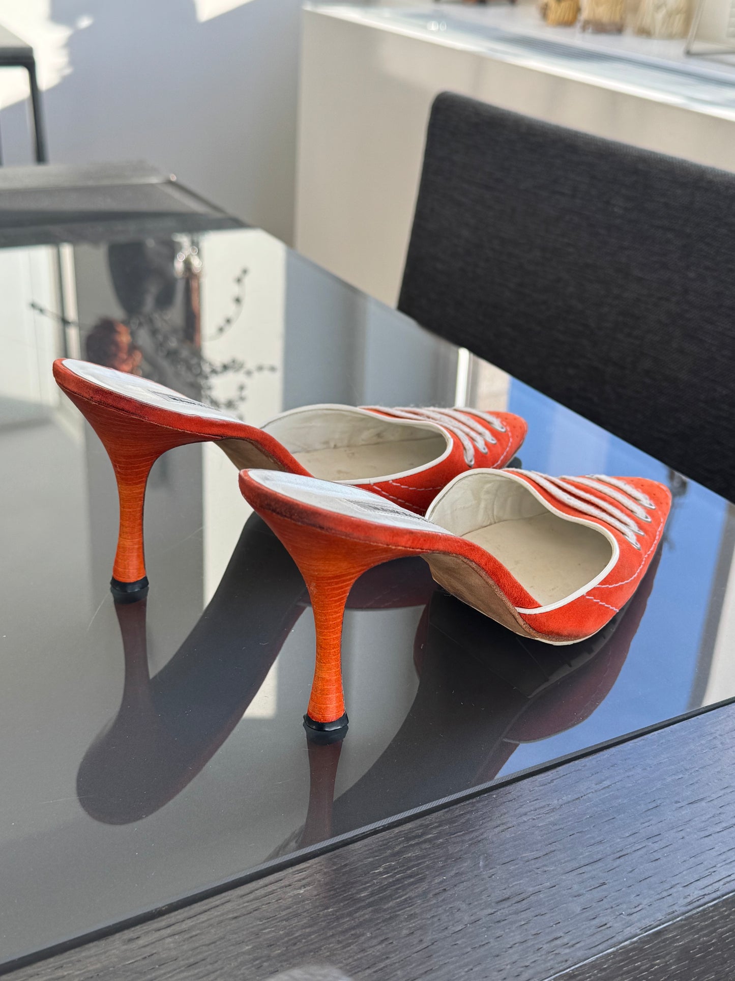 Manolo Blahnik Orange Lace-Up Heels (As Seen in SATC) 39