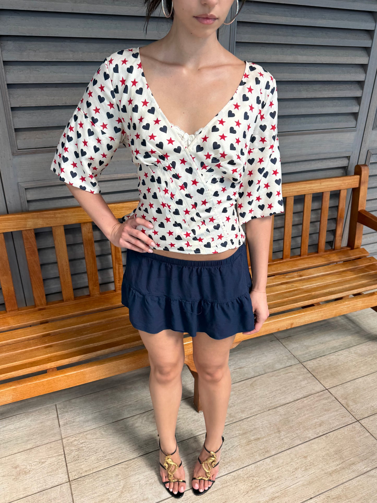 Vintage Christian Lacroix Silk Heart & Star Wrap Top