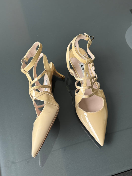 Vintage Miu Miu Nude Patent Strappy Heels 37.5