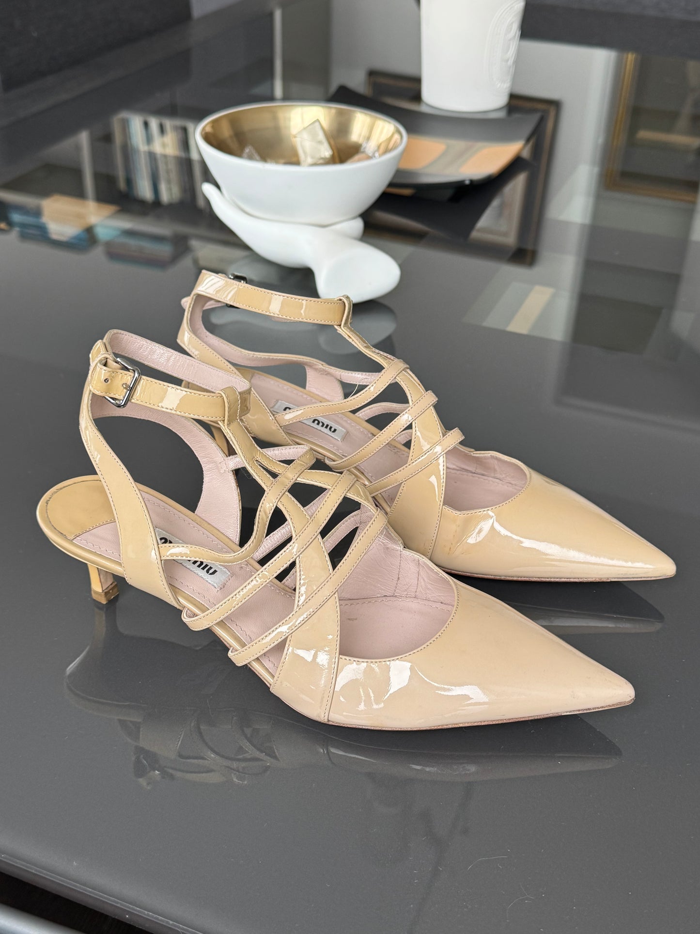 Vintage Miu Miu Nude Patent Strappy Heels 37.5
