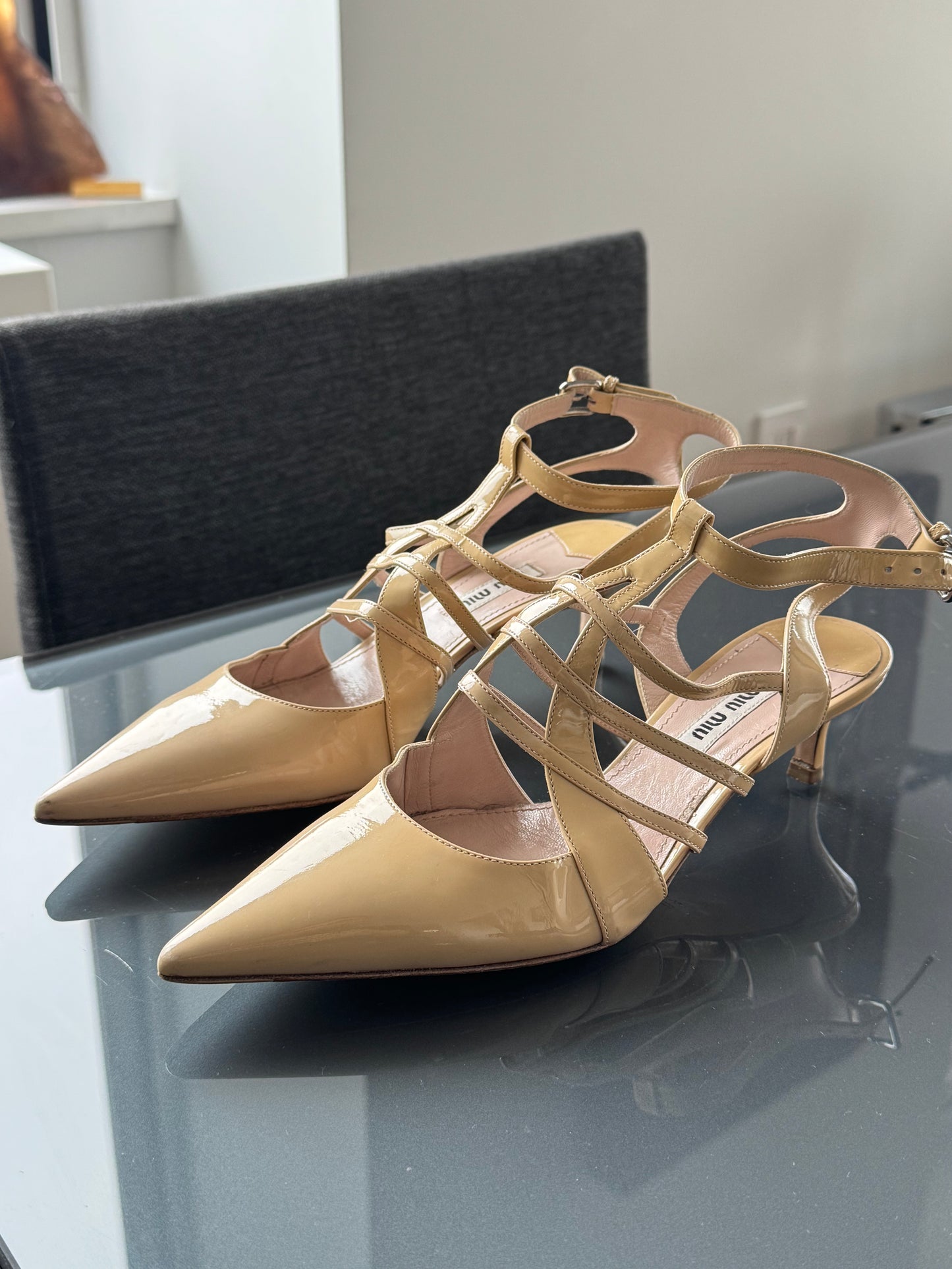 Vintage Miu Miu Nude Patent Strappy Heels 37.5