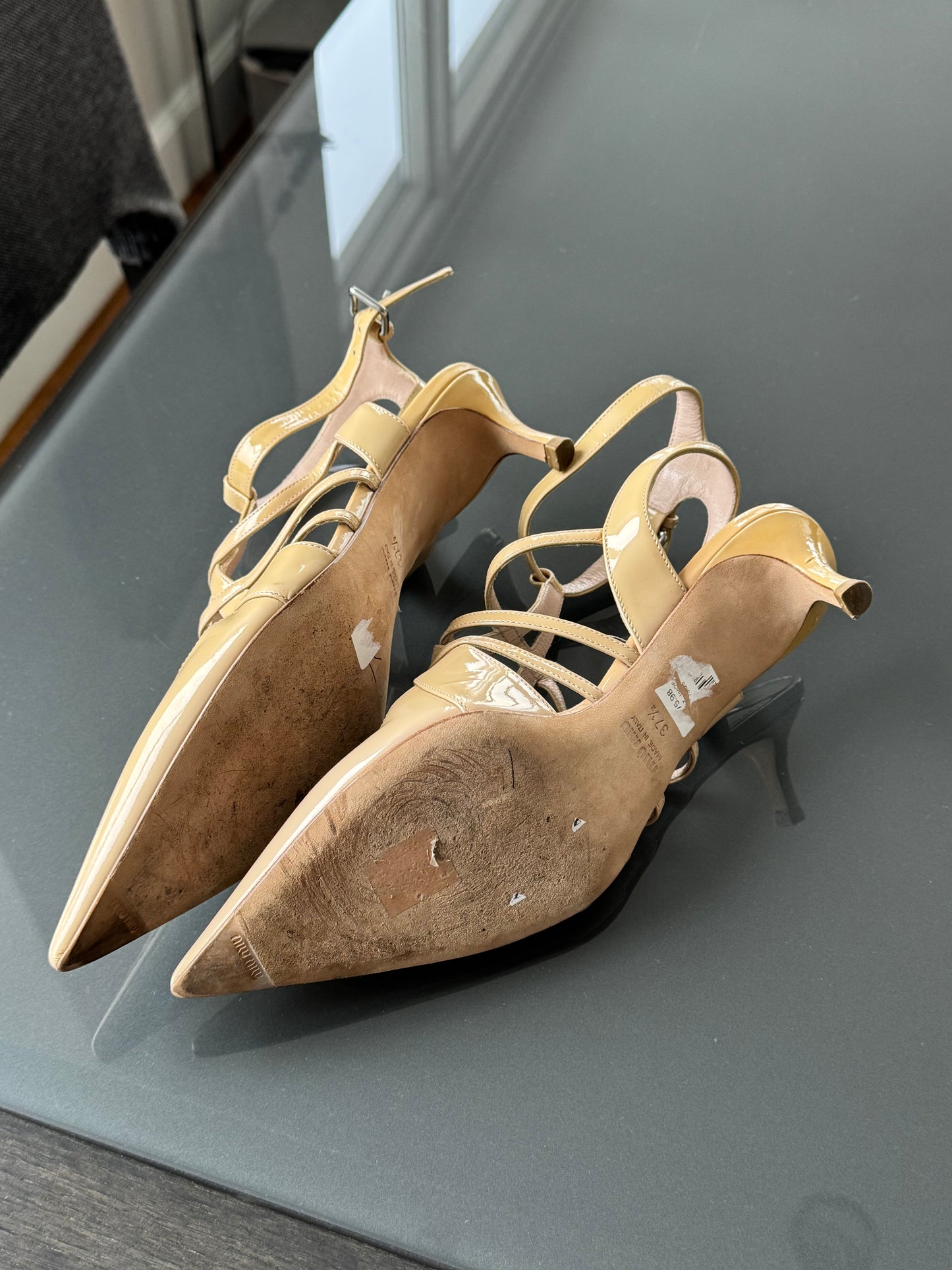 Vintage Miu Miu Nude Patent Strappy Heels 37.5