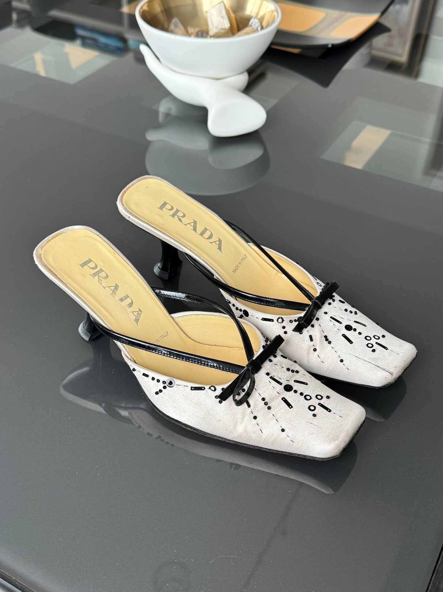 Prada SS2000 Silk Beaded Mules 36