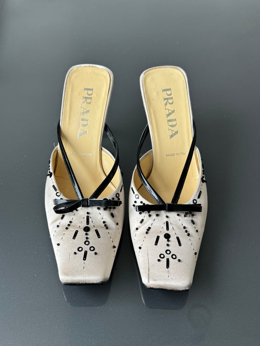 Prada SS2000 Silk Beaded Mules 36