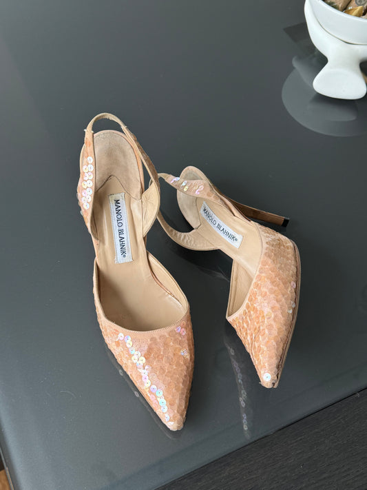 Vintage Manolo Blahnik Sequin Slingbacks 40