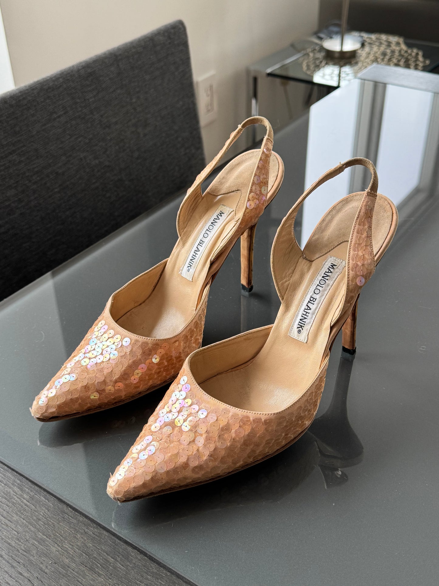 Vintage Manolo Blahnik Sequin Slingbacks 40