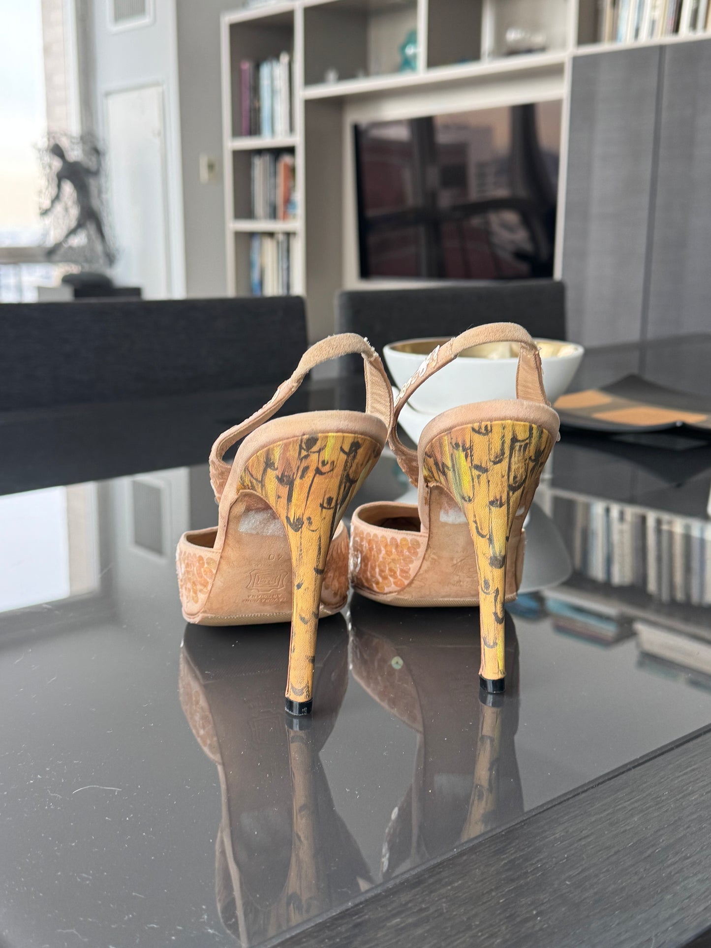 Vintage Manolo Blahnik Sequin Slingbacks 40