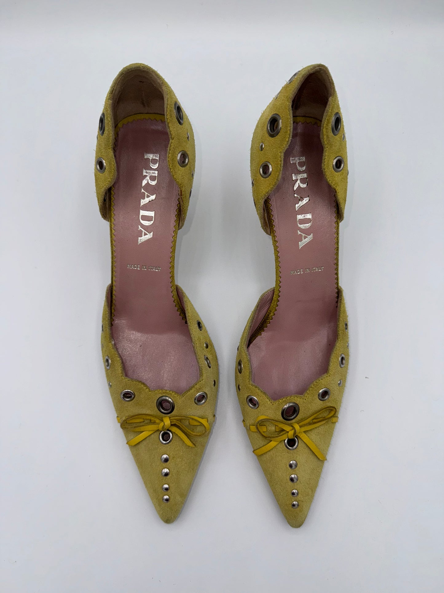 Prada Yellow/Green 90s Grommet heels 36 (runs like 37)