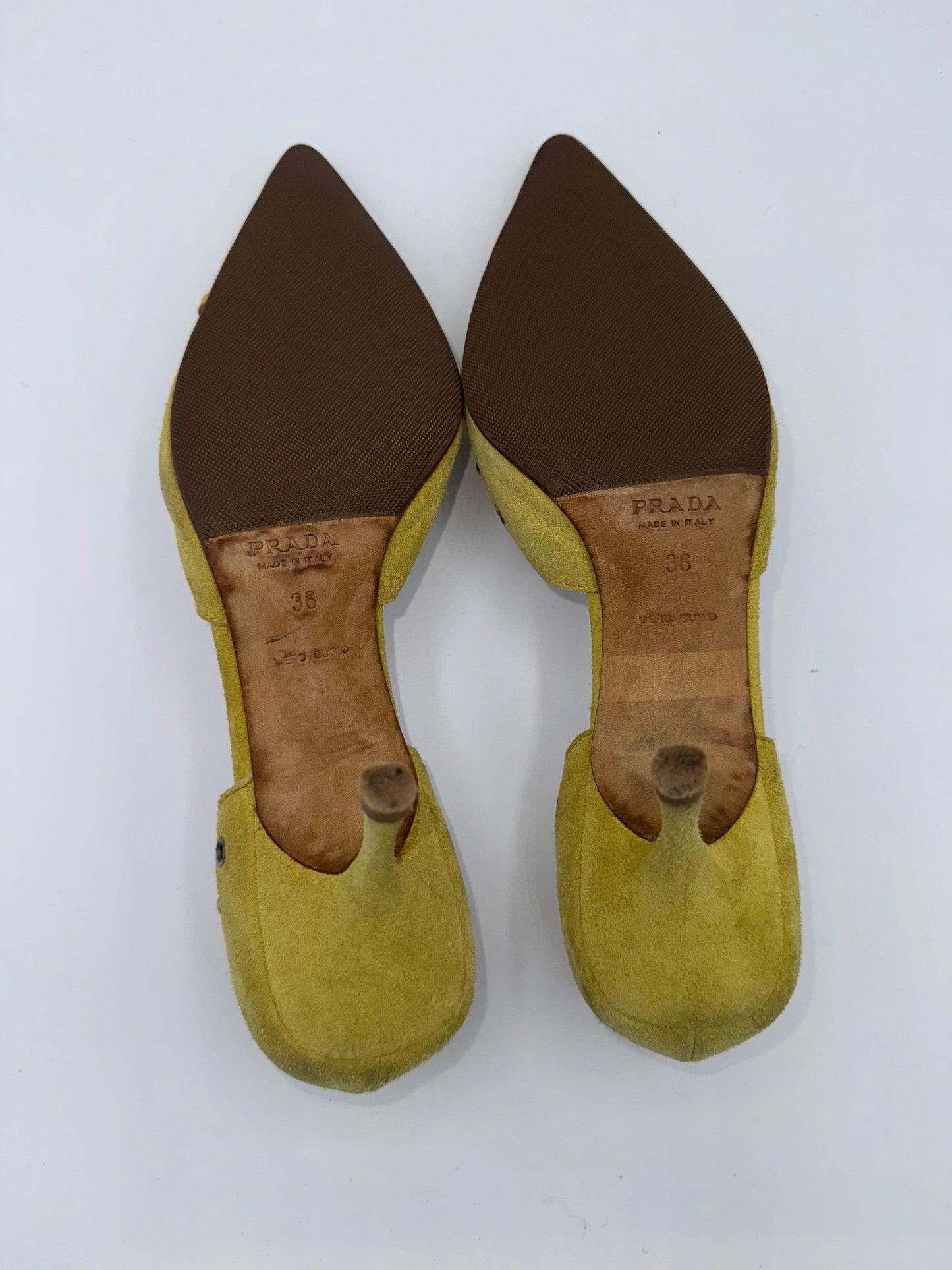 Prada Yellow/Green 90s Grommet heels 36 (runs like 37)