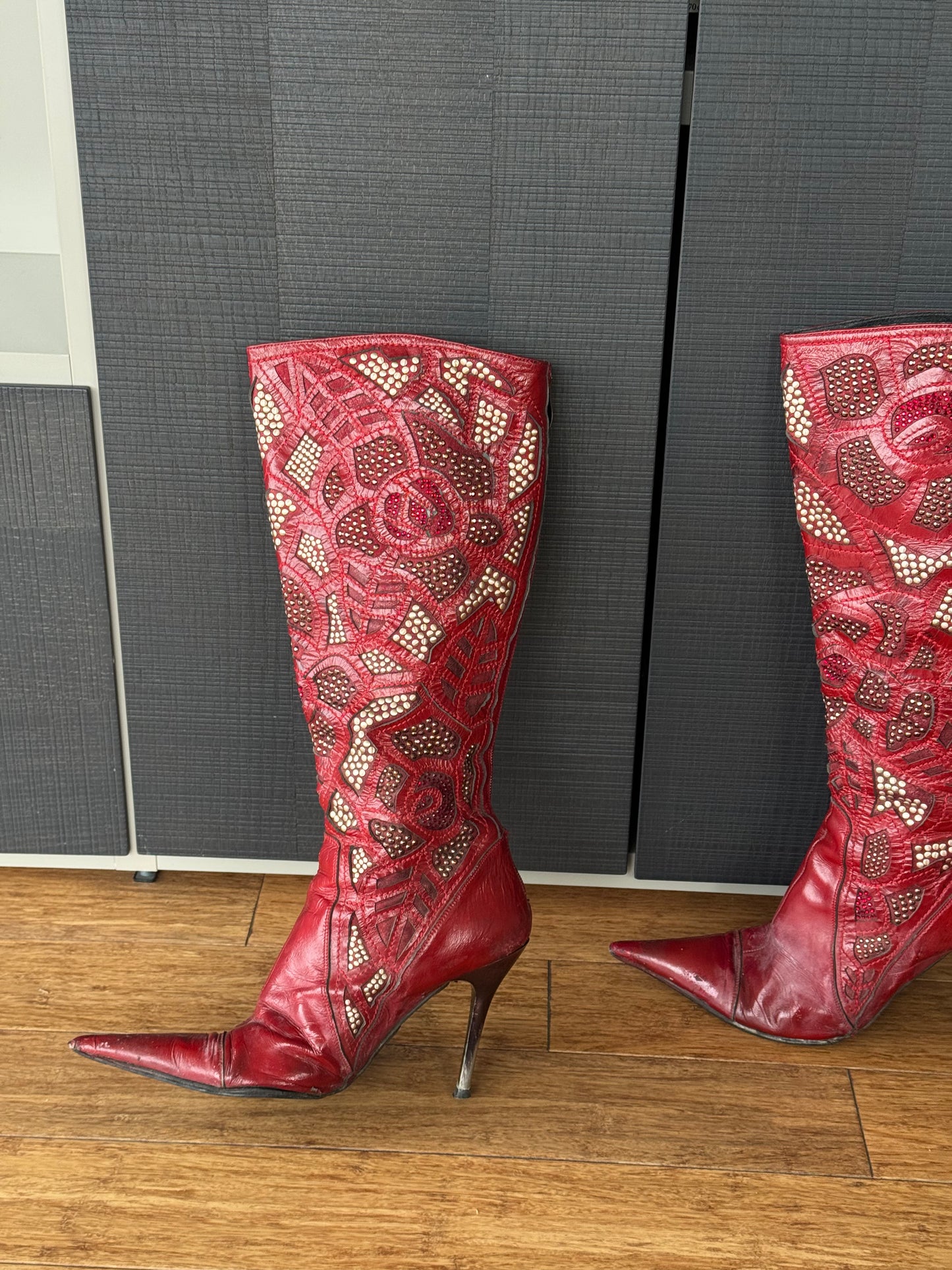 El Dantes Red Studded Leather Boots 38