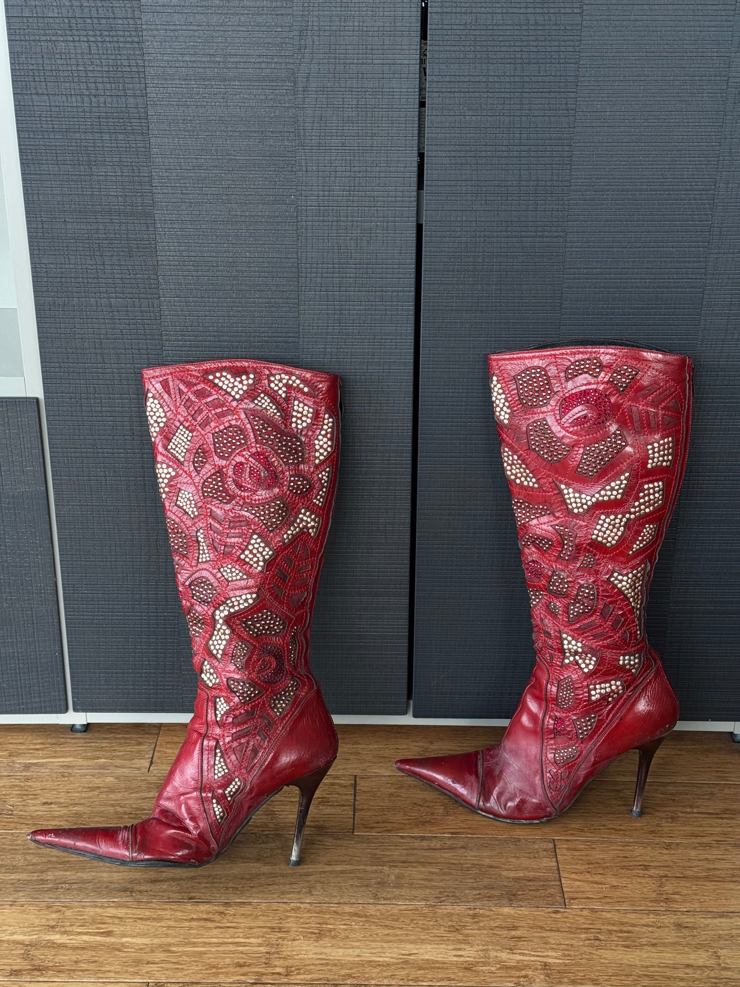 El Dantes Red Studded Leather Boots 38