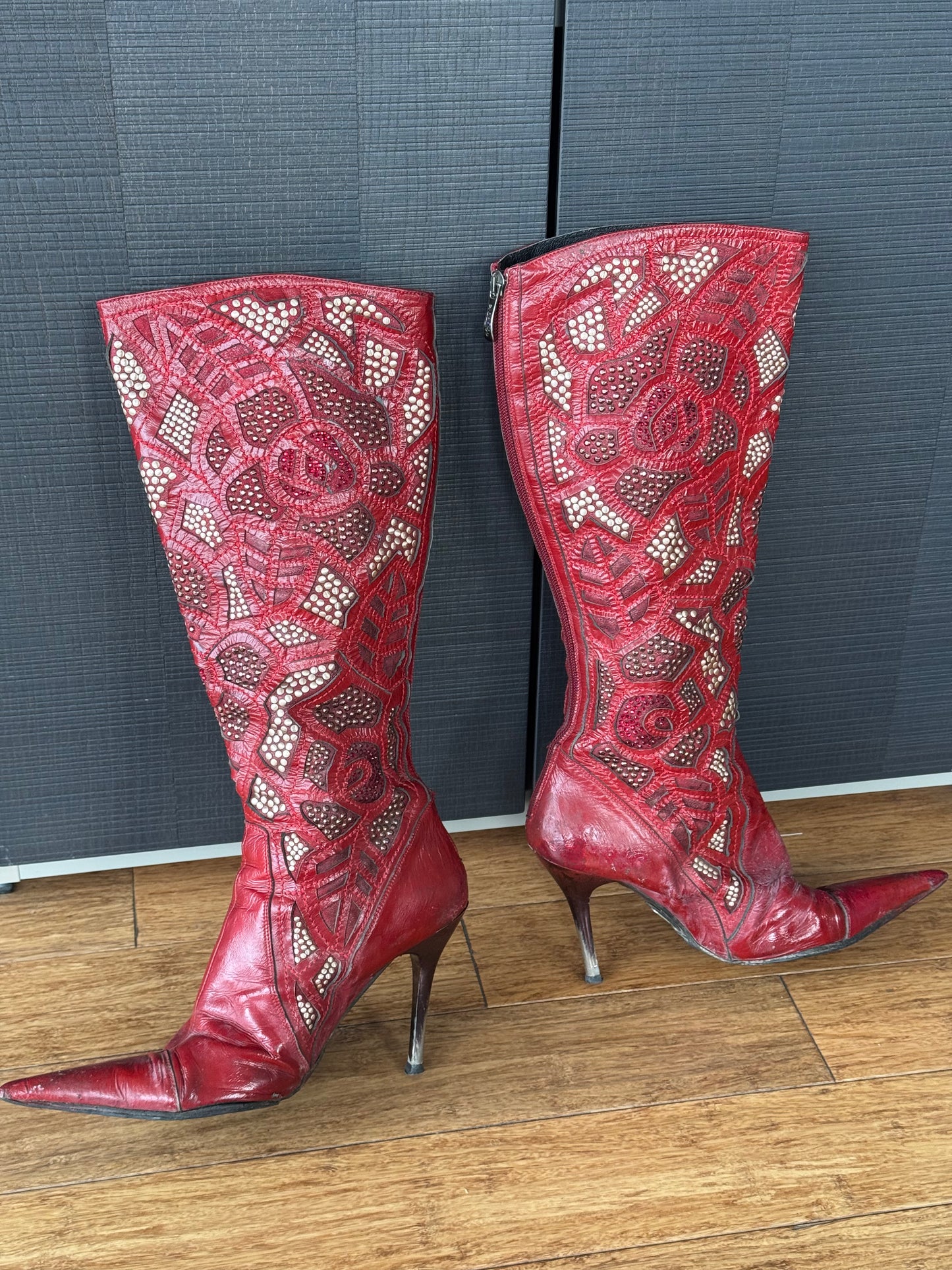 El Dantes Red Studded Leather Boots 38