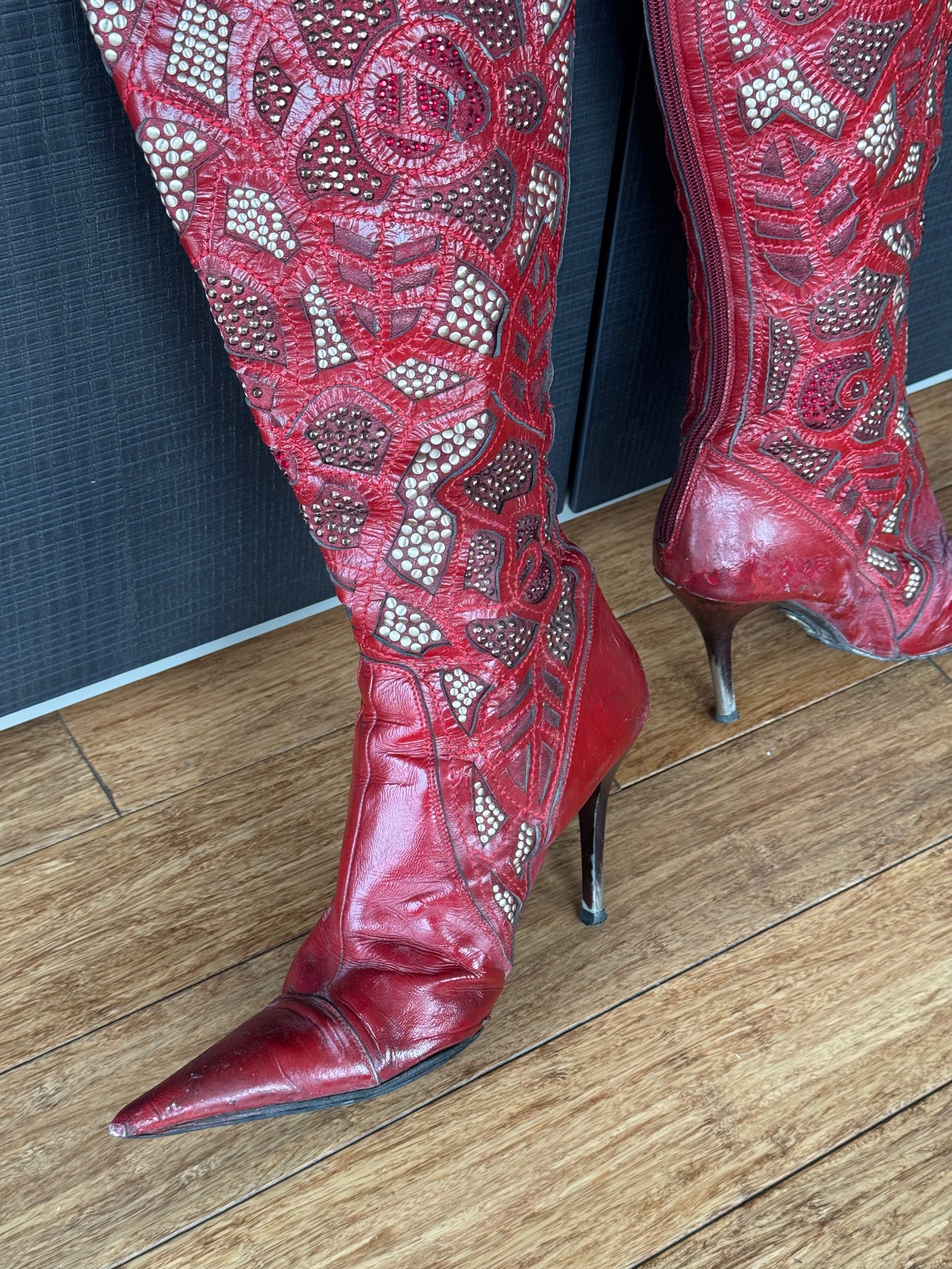 El Dantes Red Studded Leather Boots 38