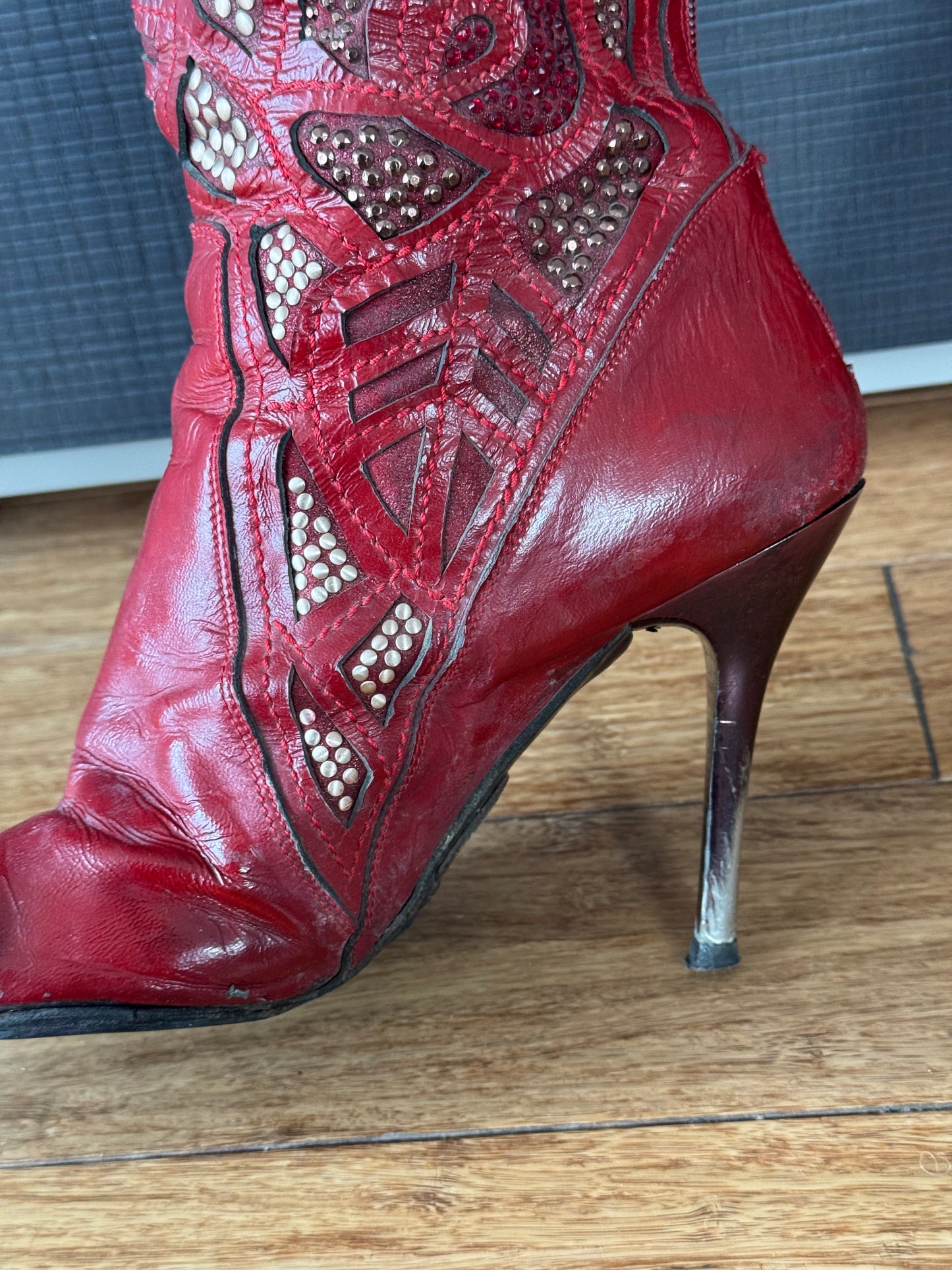 El Dantes Red Studded Leather Boots 38