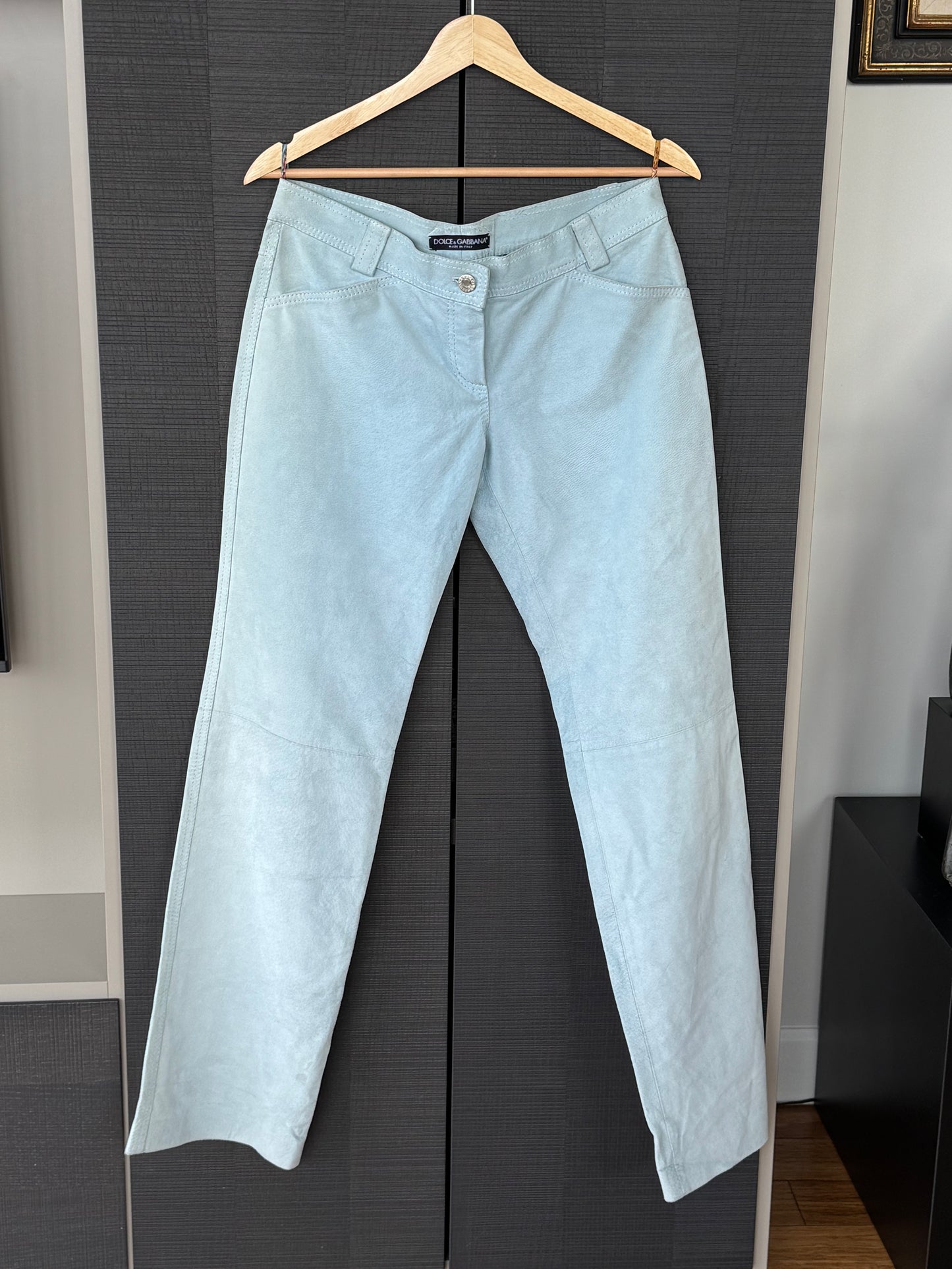 Vintage Dolce & Gabbana Baby Blue Suede Leather Pants