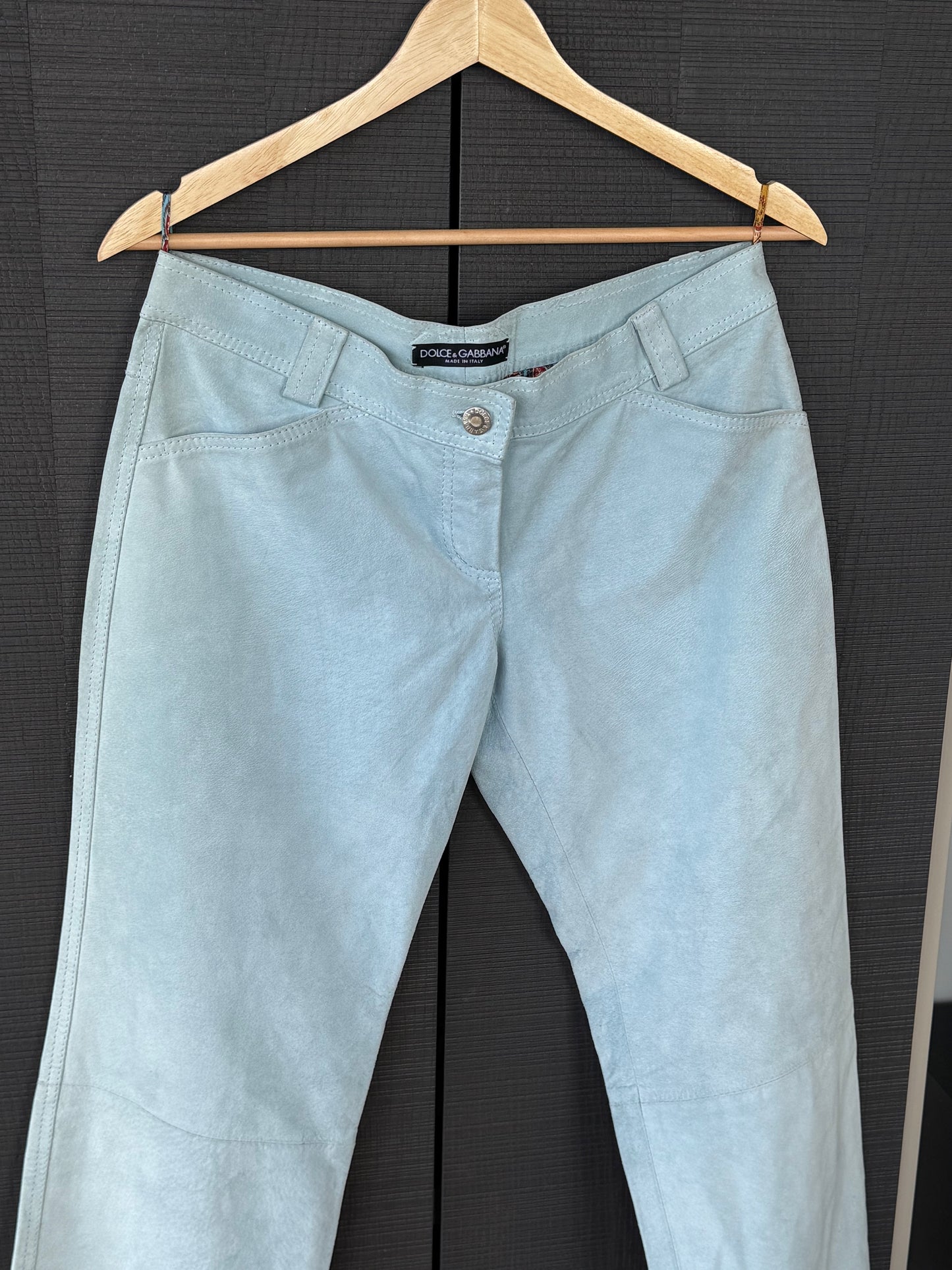 Vintage Dolce & Gabbana Baby Blue Suede Leather Pants