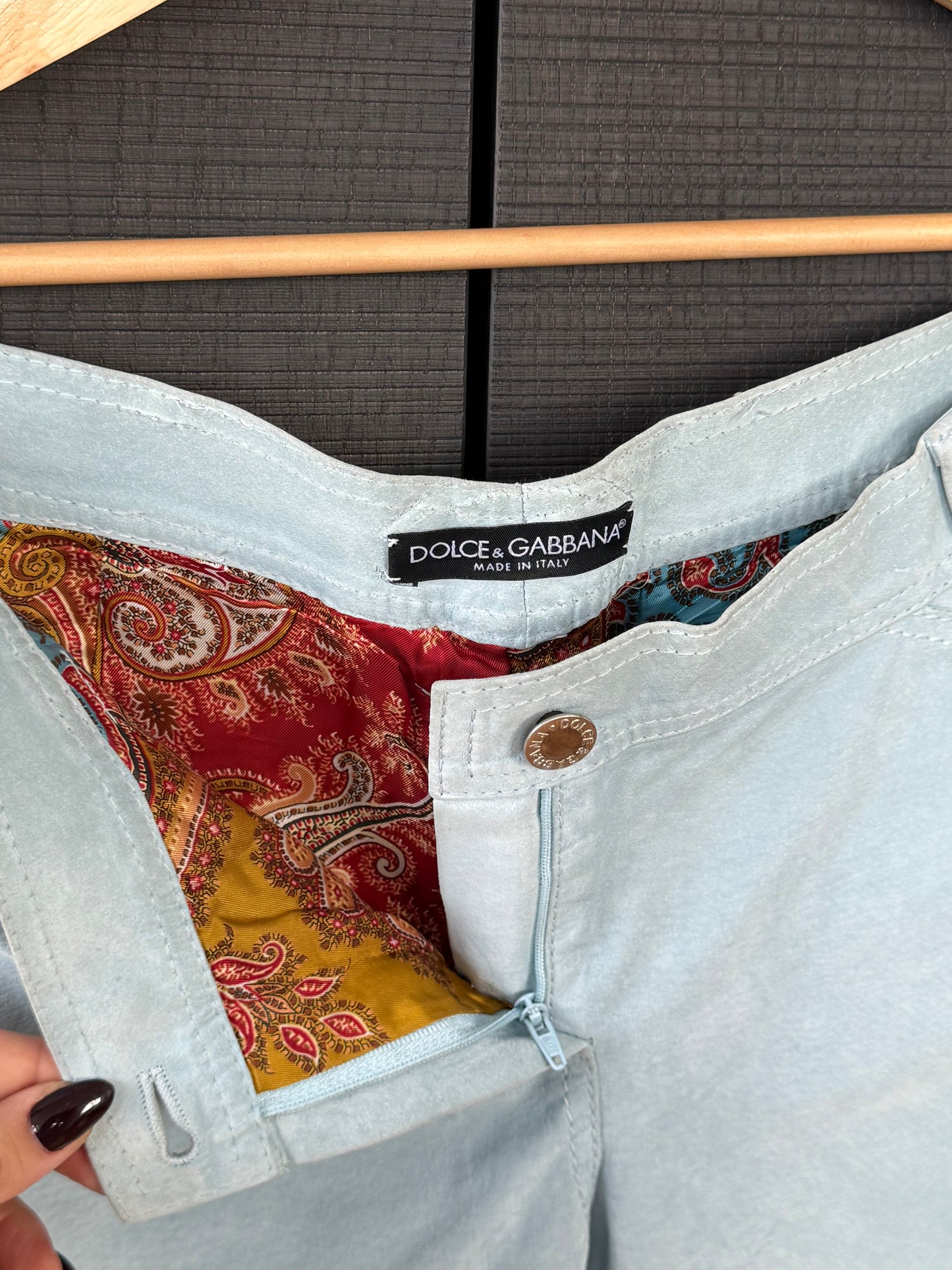 Vintage Dolce & Gabbana Baby Blue Suede Leather Pants