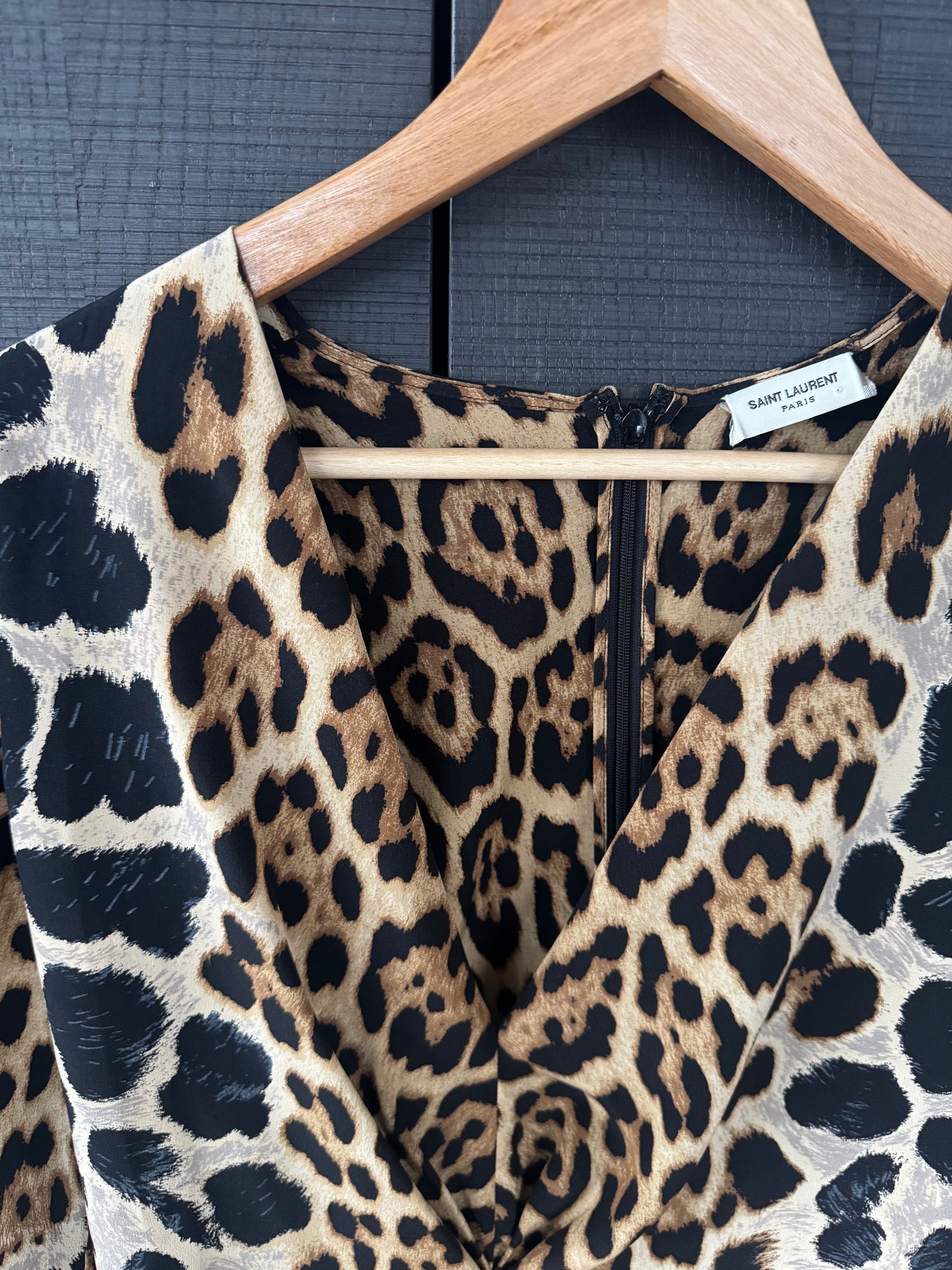 Saint Laurent 2017 Leopard Silk Logo Blouse