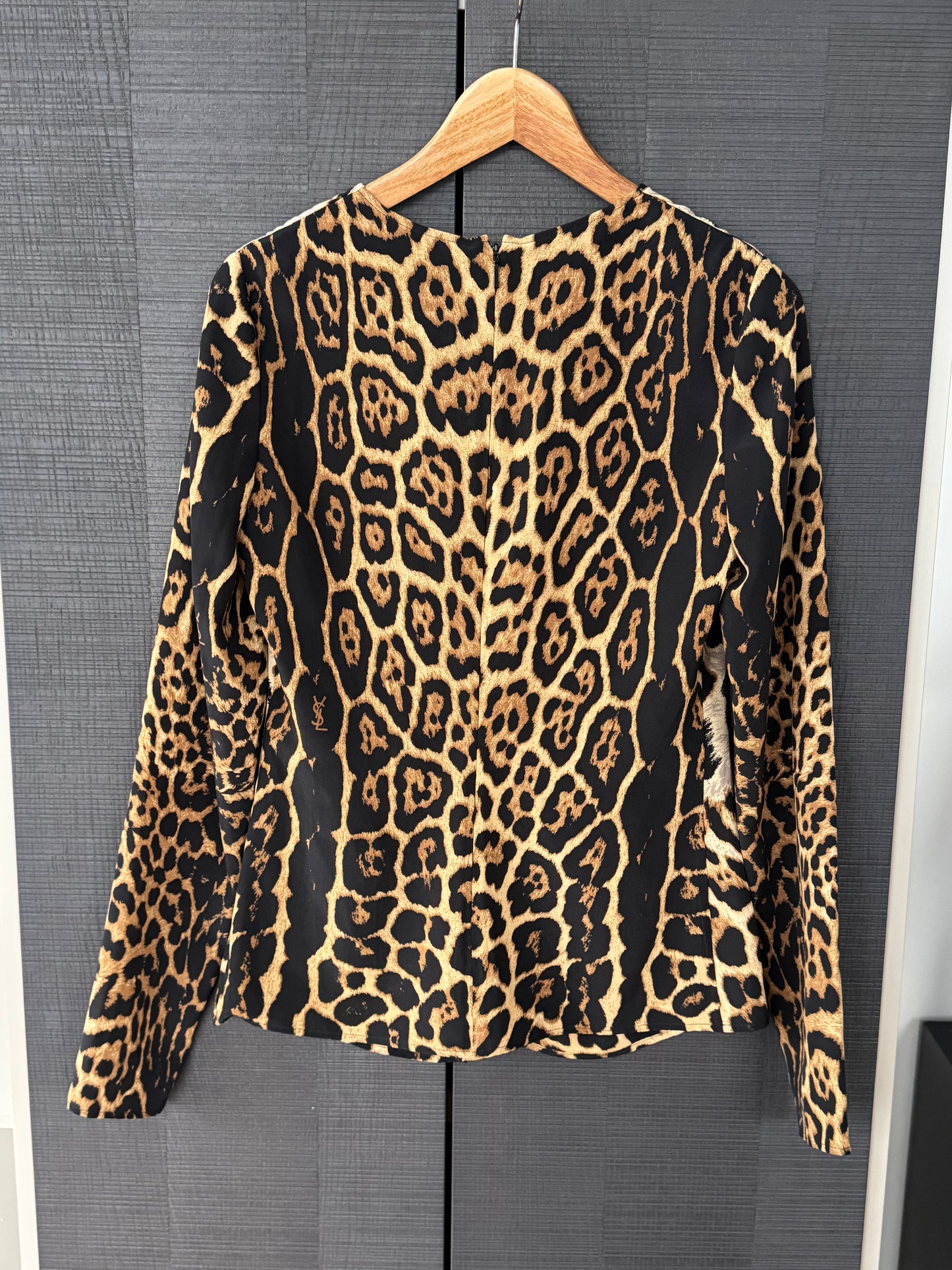 Saint Laurent 2017 Leopard Silk Logo Blouse