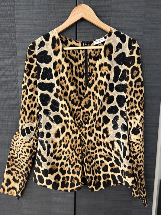 Saint Laurent 2017 Leopard Silk Logo Blouse