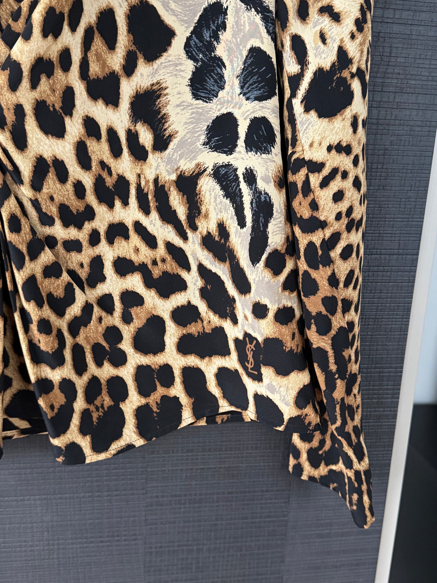 Saint Laurent 2017 Leopard Silk Logo Blouse
