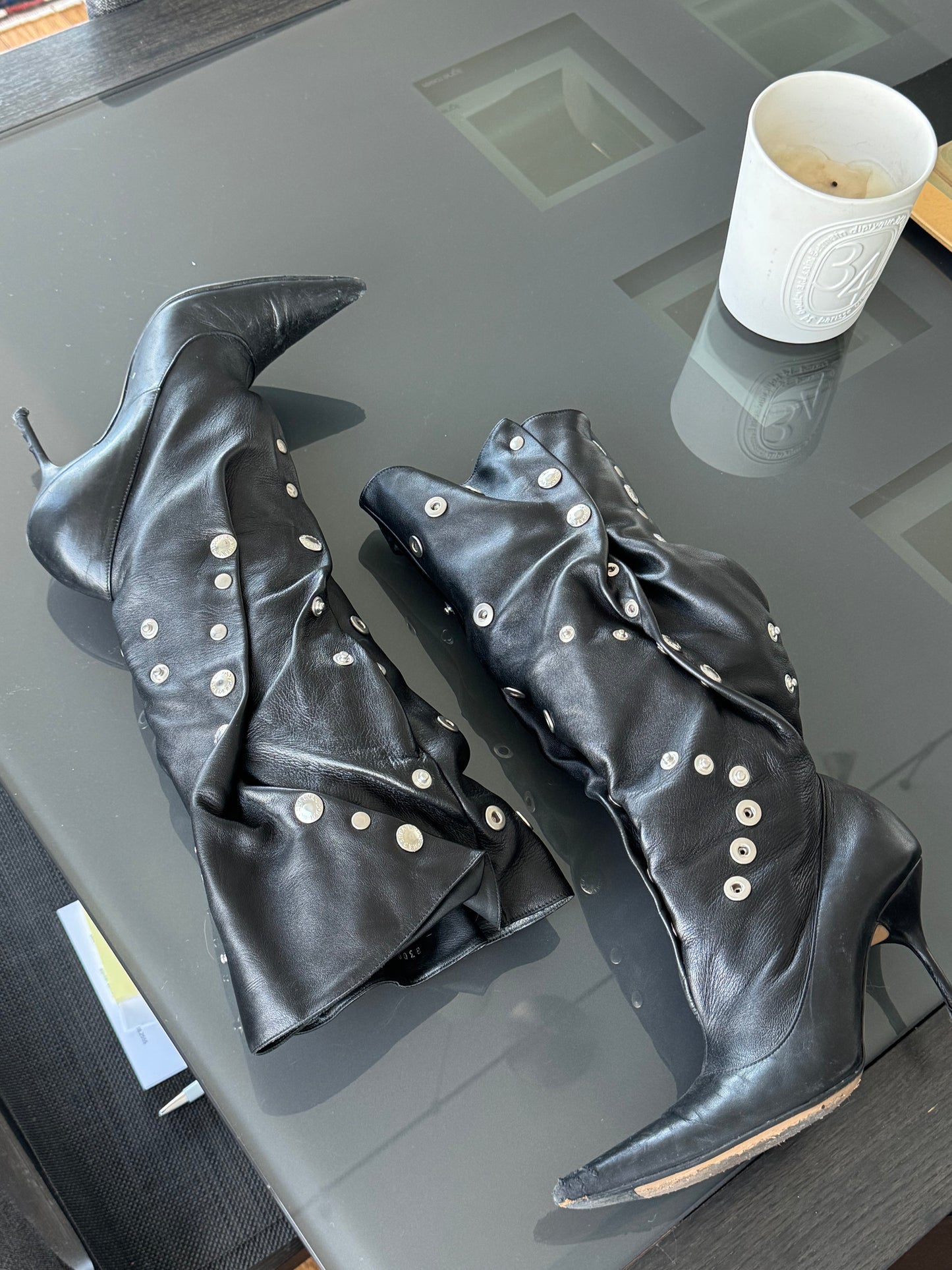 Dolce & Gabbana SS2003 Iconic Studded Leather Runway Boots 35.5