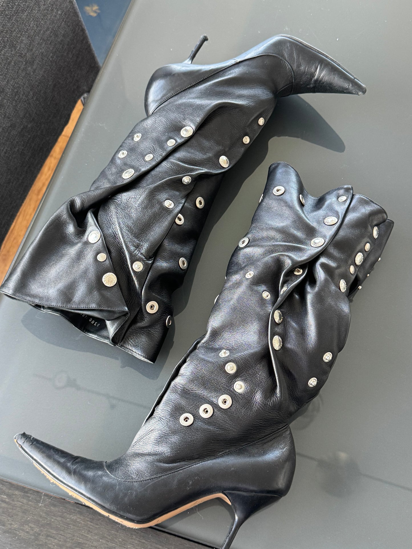 Dolce & Gabbana SS2003 Iconic Studded Leather Runway Boots 35.5